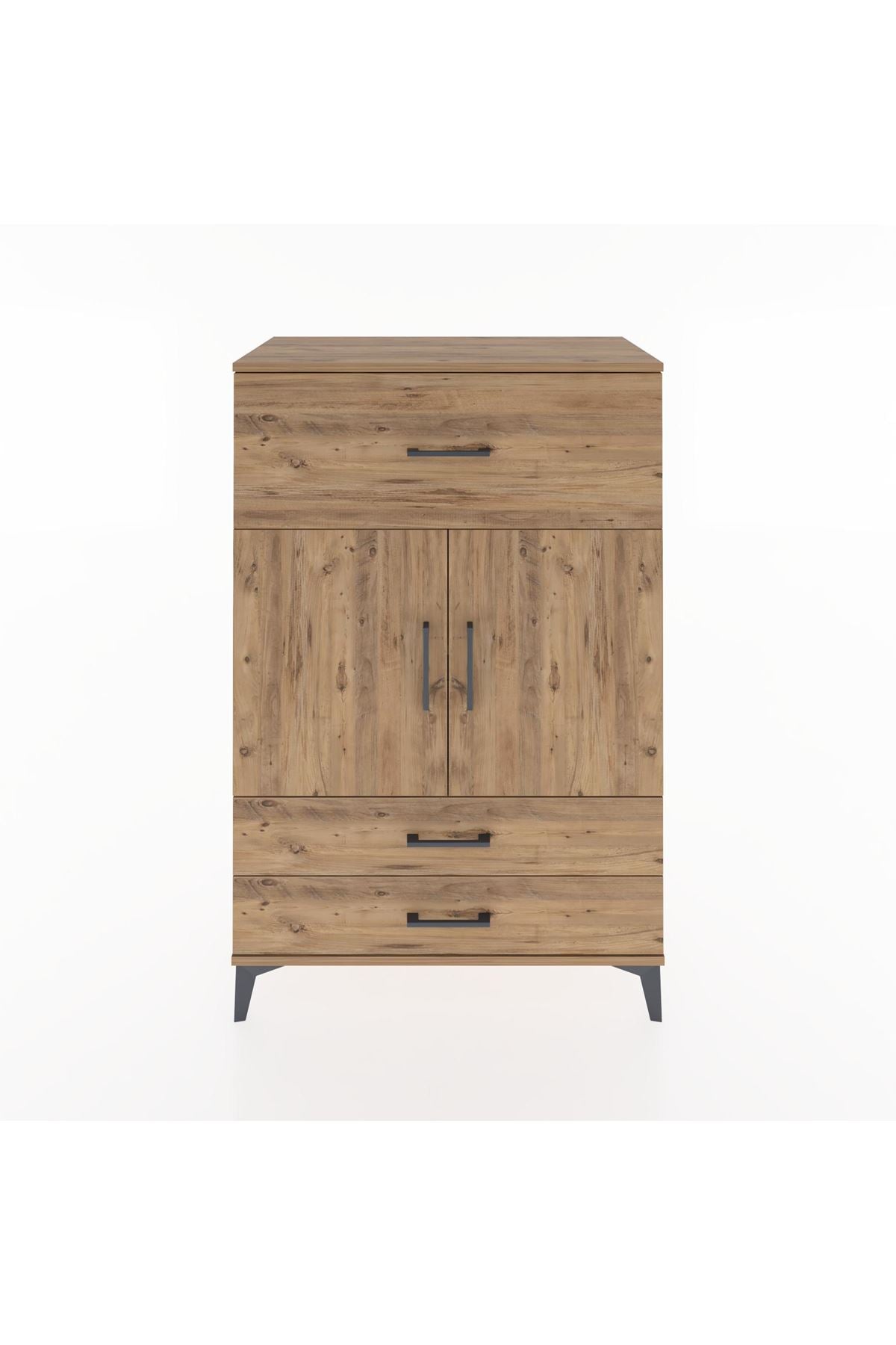 Hyperion Dolap 2 Raflı 3 Çekmeceli 2 Kapaklı 88x44x134 Çam-Çam