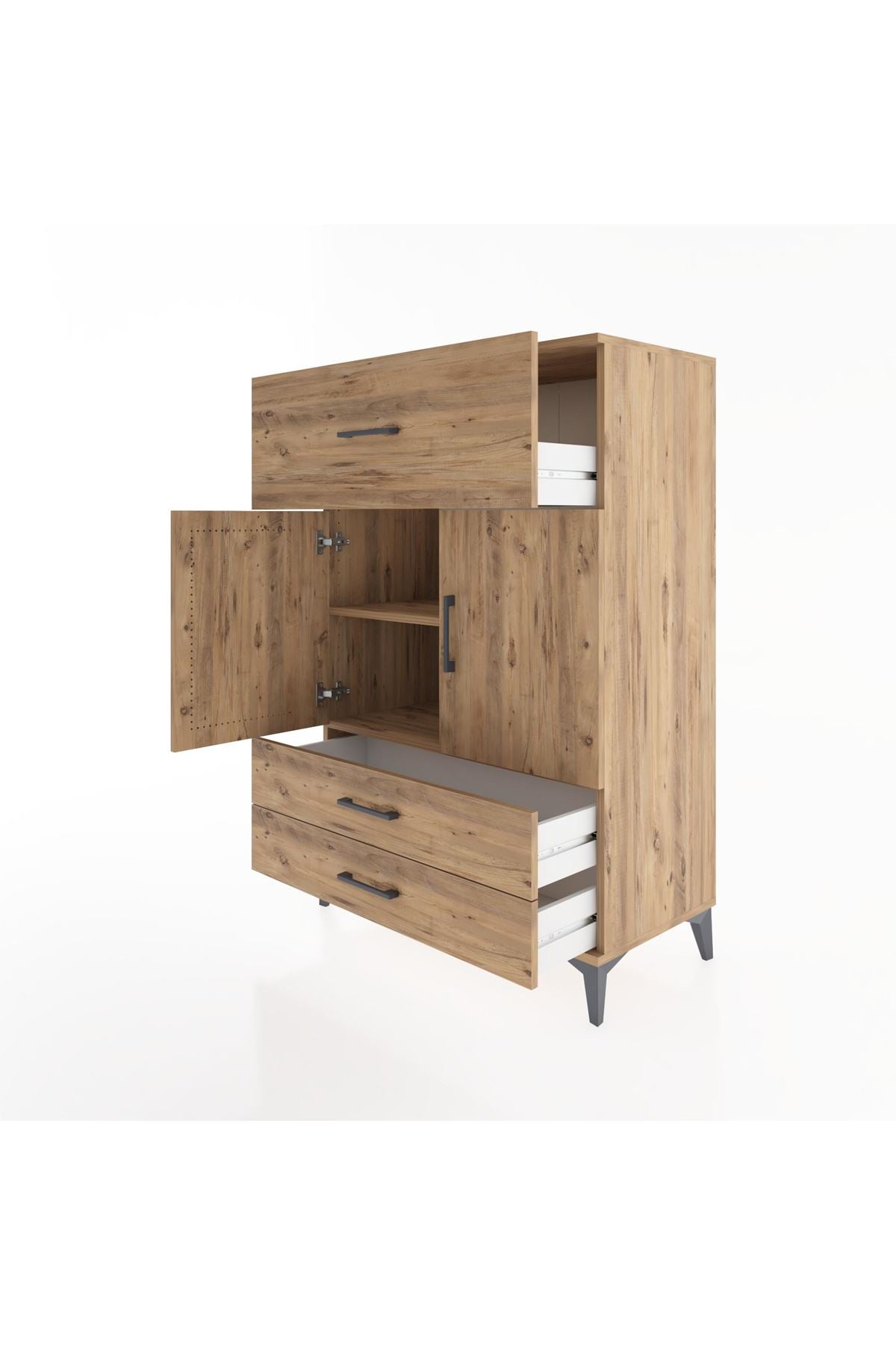 Hyperion Dolap 2 Raflı 3 Çekmeceli 2 Kapaklı 88x44x134 Çam-Çam