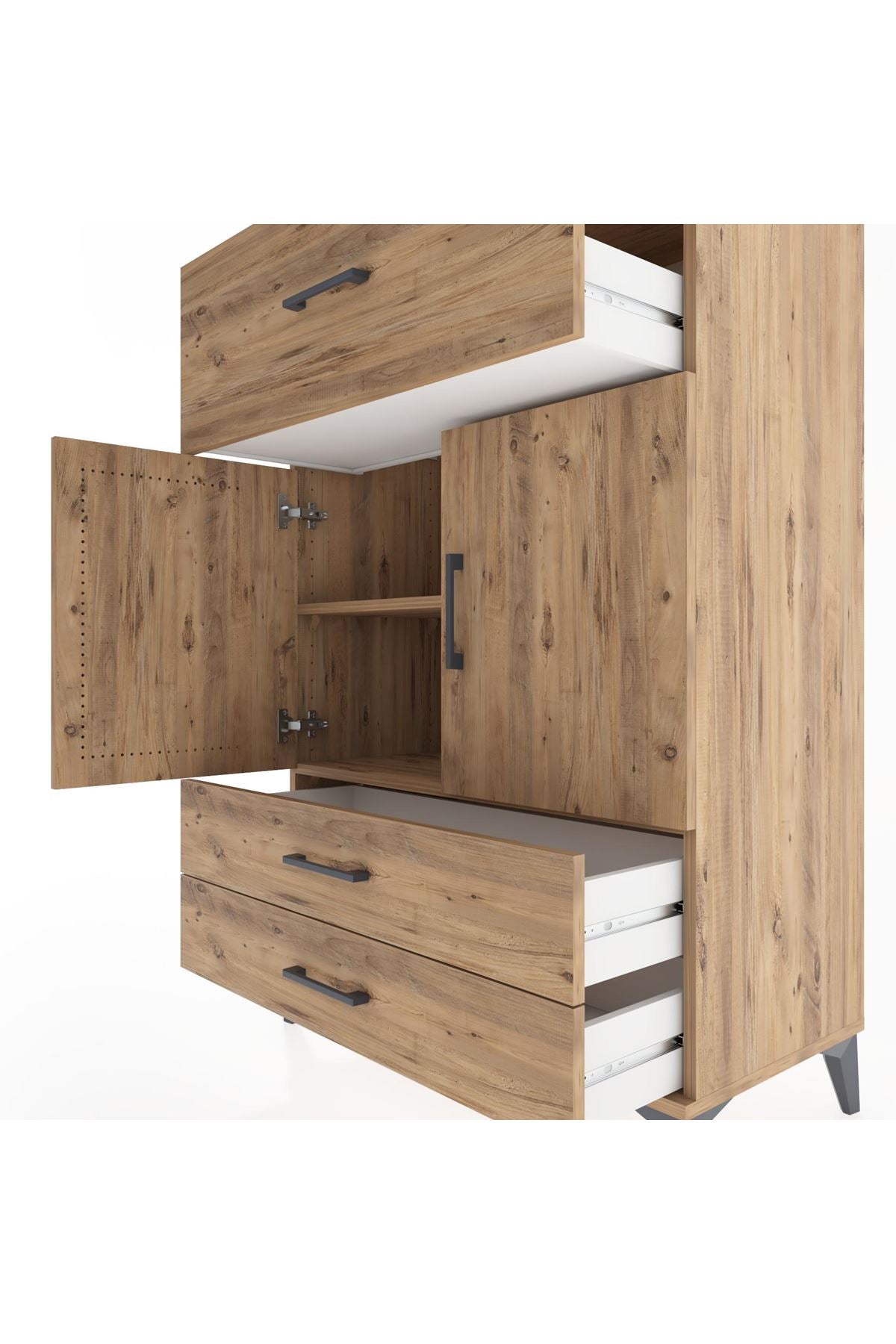 Hyperion Dolap 2 Raflı 3 Çekmeceli 2 Kapaklı 88x44x134 Çam-Çam