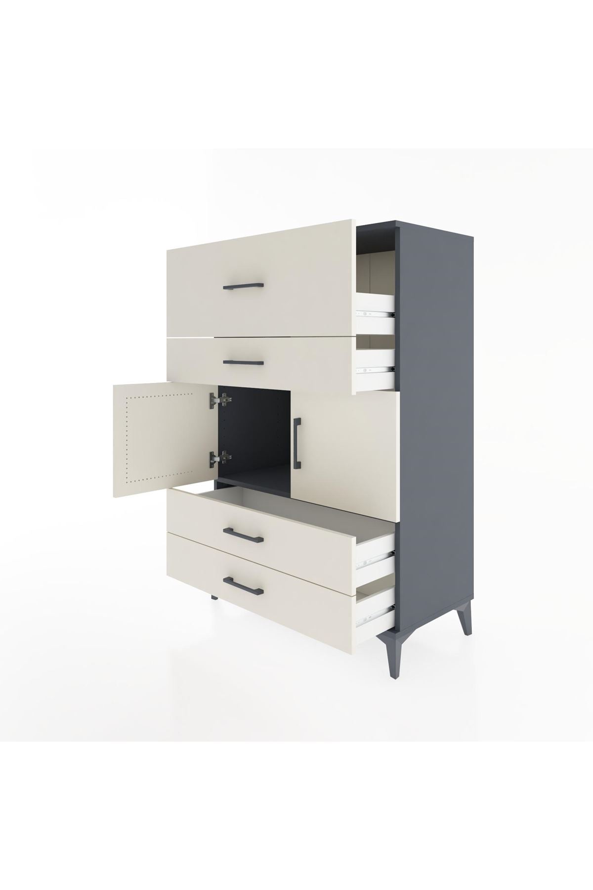 Hyperion Dolap Tek Raflı 4 Çekmeceli 2 Kapaklı 88x44x134 - S51M027V4B
