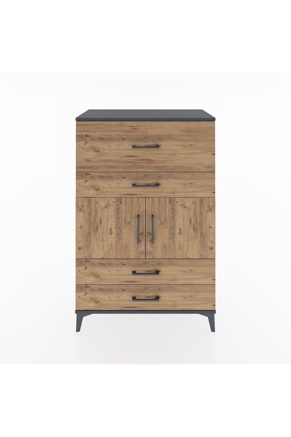 Hyperion Dolap Tek Raflı 4 Çekmeceli 2 Kapaklı 88x44x134 Antrasit-Çam