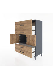 Hyperion Dolap Tek Raflı 4 Çekmeceli 2 Kapaklı 88x44x134 Antrasit-Çam