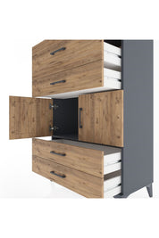 Hyperion Dolap Tek Raflı 4 Çekmeceli 2 Kapaklı 88x44x134 Antrasit-Çam