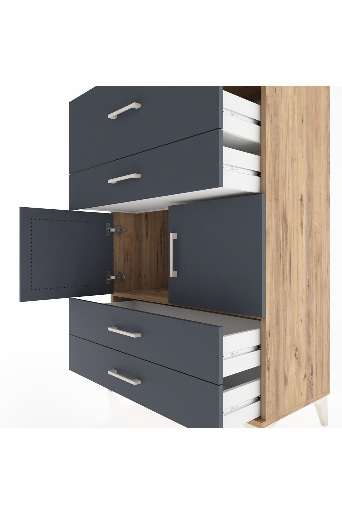 Hyperion Dolap Tek Raflı 4 Çekmeceli 2 Kapaklı 88x44x134 - S51M027V8B
