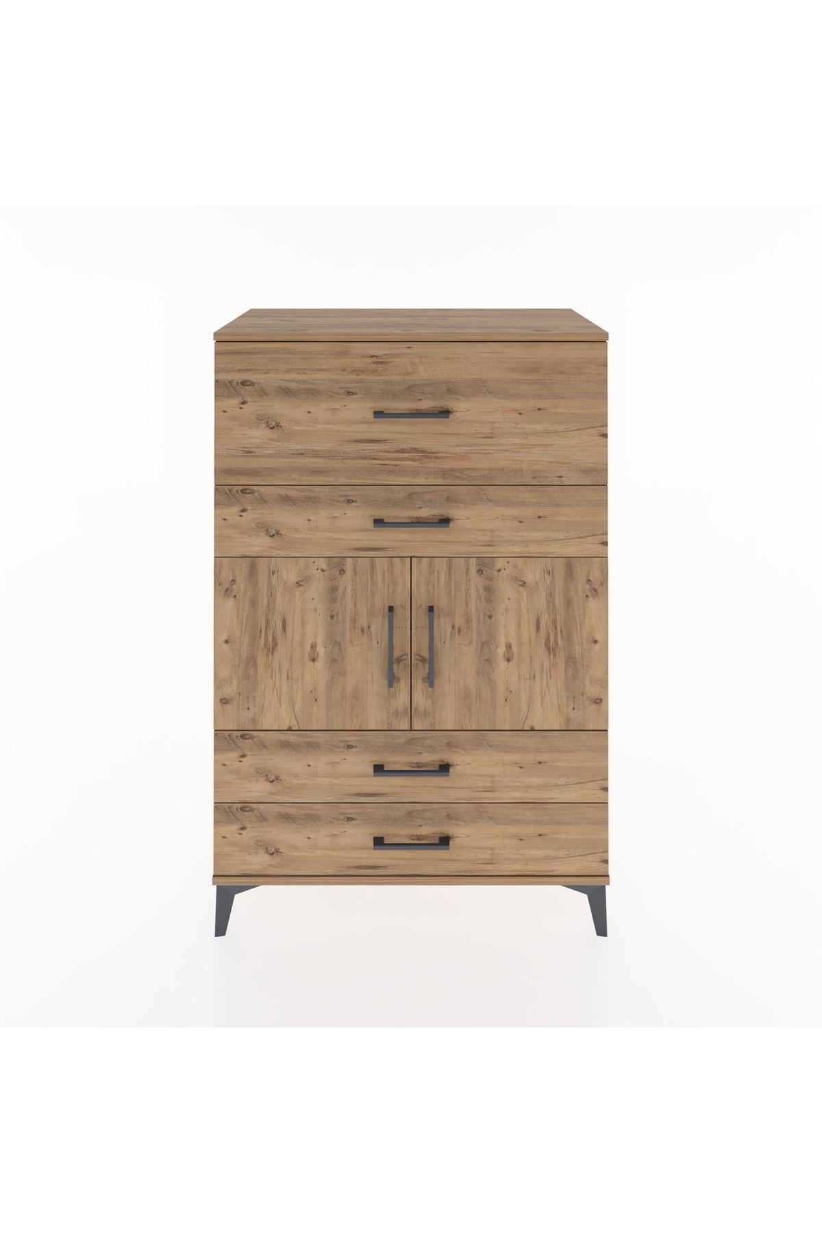Hyperion Dolap Tek Raflı 4 Çekmeceli 2 Kapaklı 88x44x134 Çam-Çam