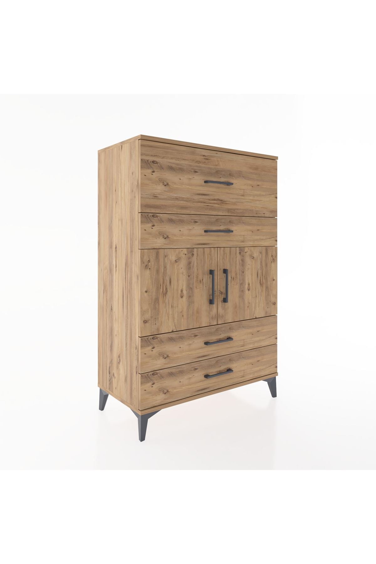 Hyperion Dolap Tek Raflı 4 Çekmeceli 2 Kapaklı 88x44x134 Çam-Çam