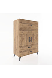 Hyperion Dolap Tek Raflı 4 Çekmeceli 2 Kapaklı 88x44x134 Çam-Çam