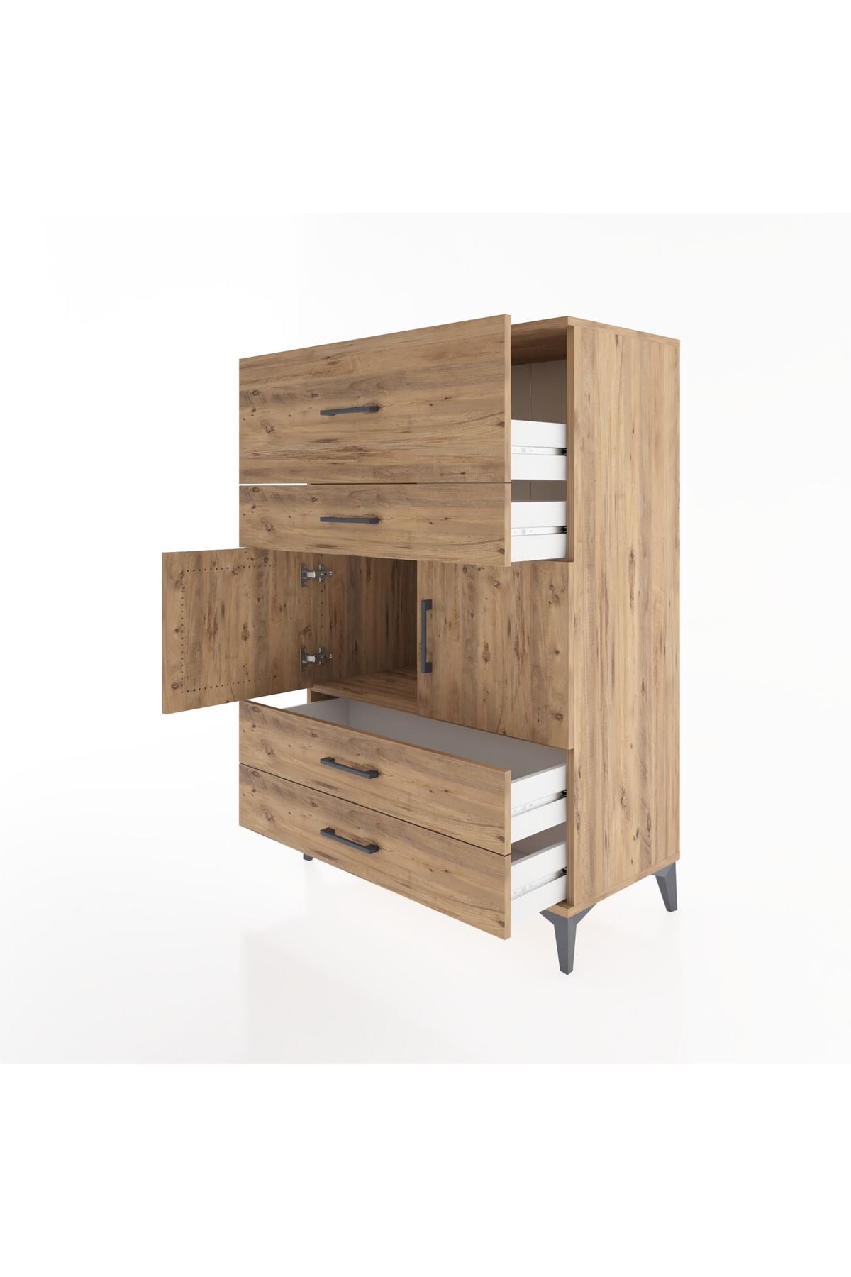 Hyperion Dolap Tek Raflı 4 Çekmeceli 2 Kapaklı 88x44x134 Çam-Çam