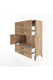 Hyperion Dolap Tek Raflı 4 Çekmeceli 2 Kapaklı 88x44x134 Çam-Çam