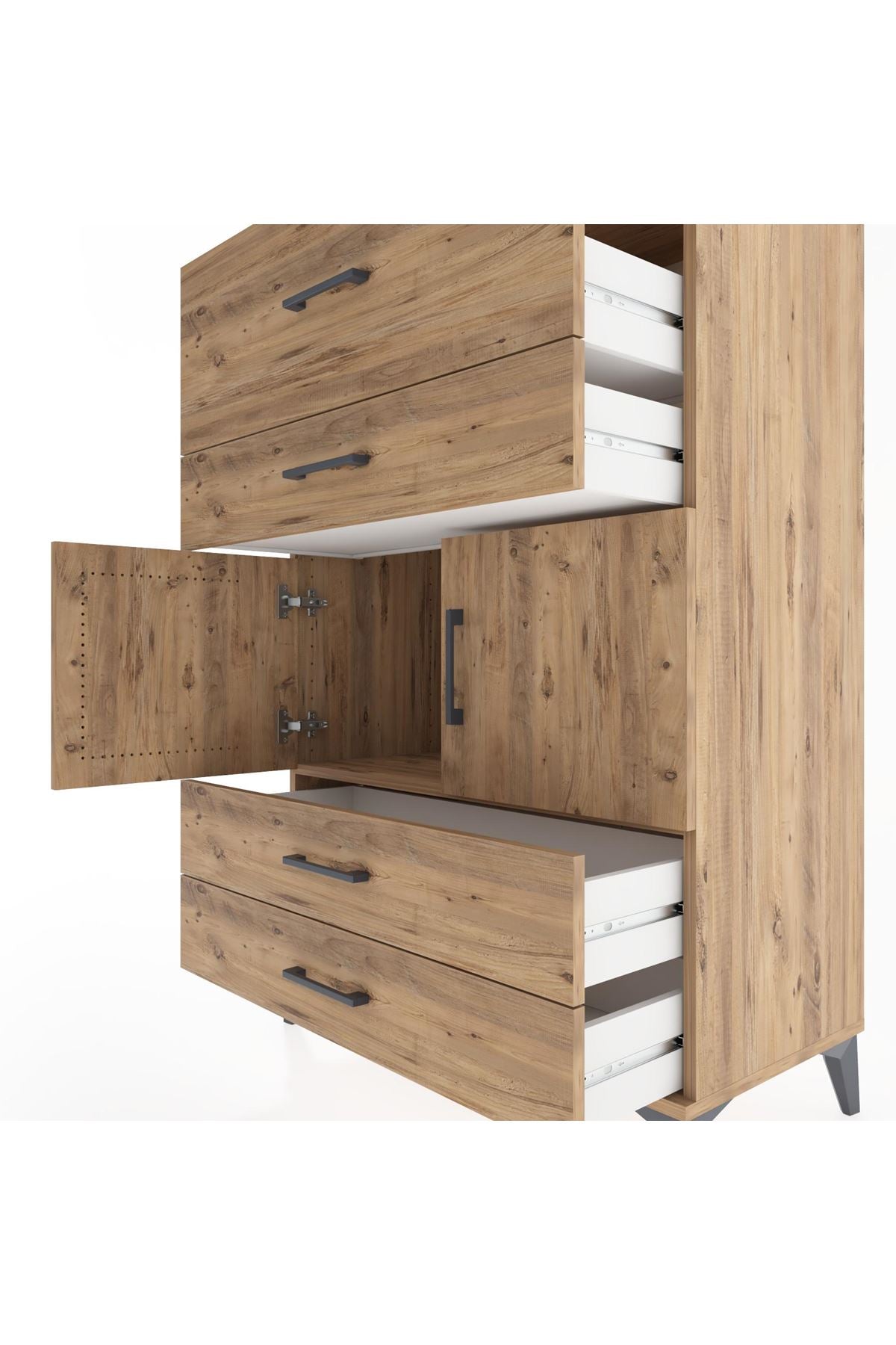 Hyperion Dolap Tek Raflı 4 Çekmeceli 2 Kapaklı 88x44x134 Çam-Çam