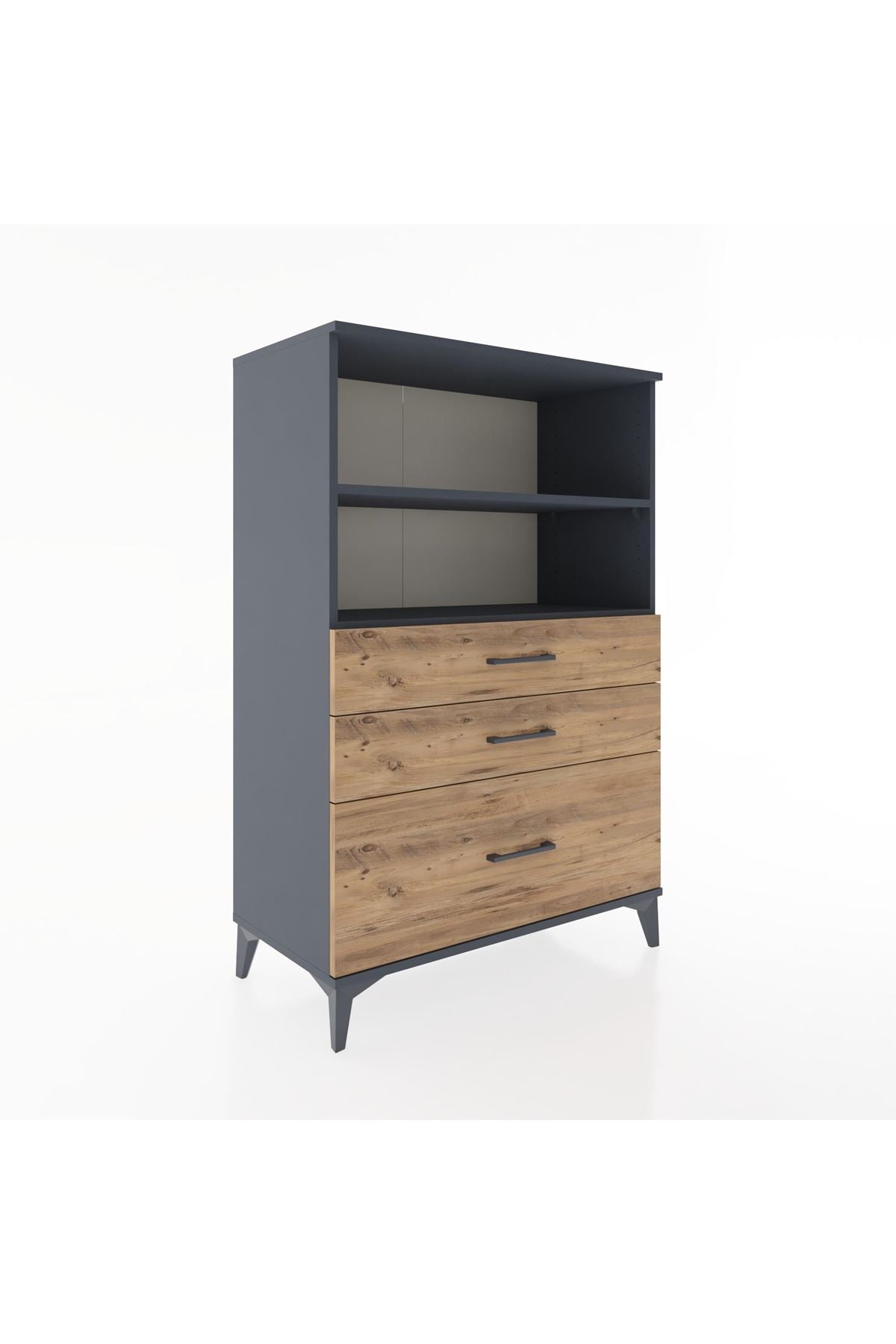 Hyperion Dolap 2 Raflı 3 Çekmeceli 88x44x134 Antrasit-Çam