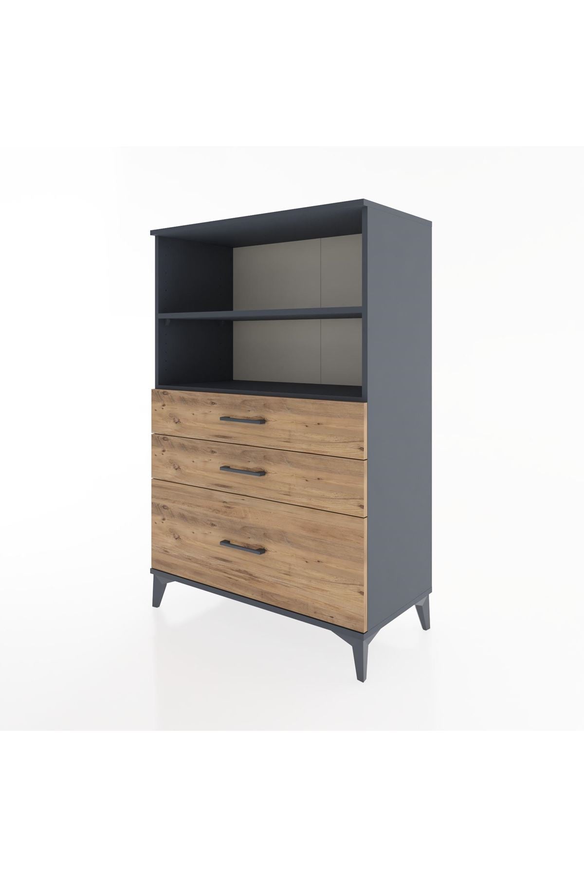 Hyperion Dolap 2 Raflı 3 Çekmeceli 88x44x134 Antrasit-Çam
