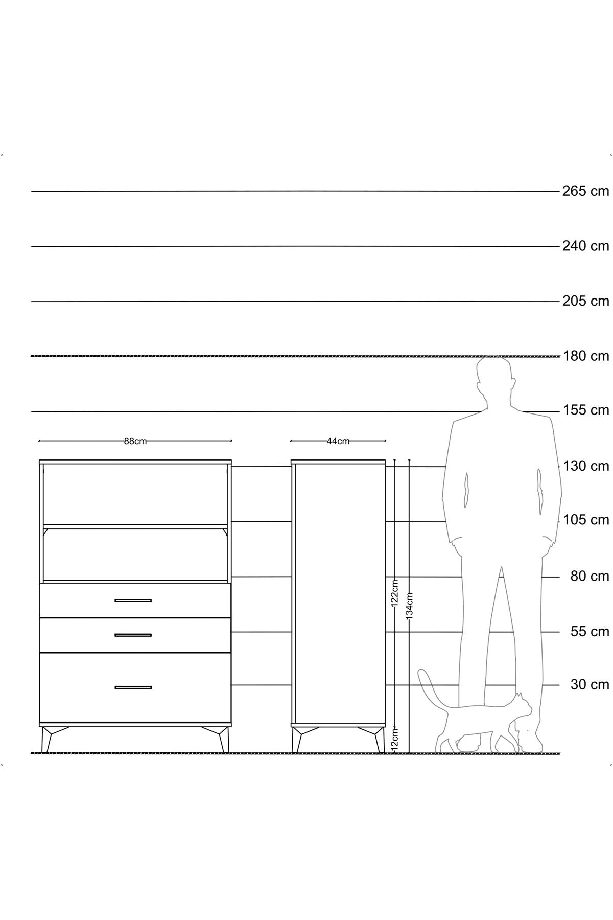 Hyperion Dolap 2 Raflı 3 Çekmeceli 88x44x134 Çam-Antrasit