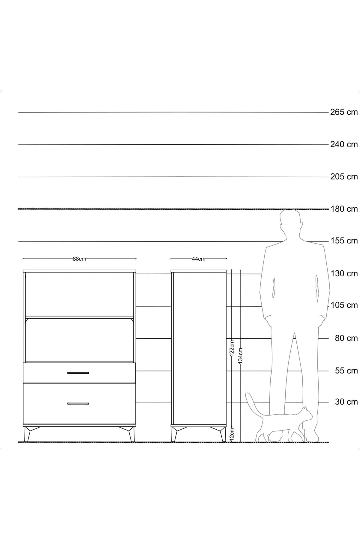 Hyperion Dolap 2 Raflı 2 Çekmeceli 88x44x134 Antrasit-Çam