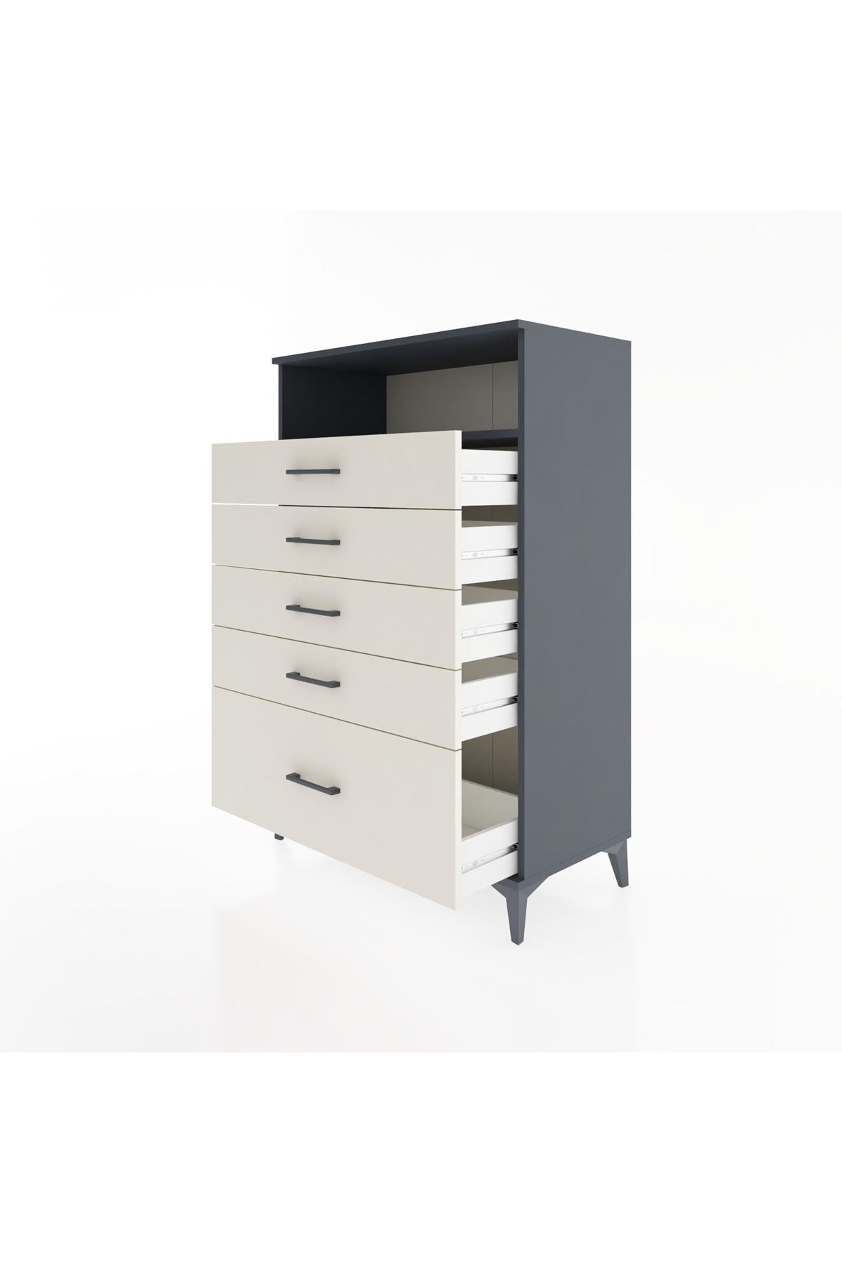 Hyperion Dolap Tek Raflı 5 Çekmeceli 88x44x134 Antrasit-Aytaşı