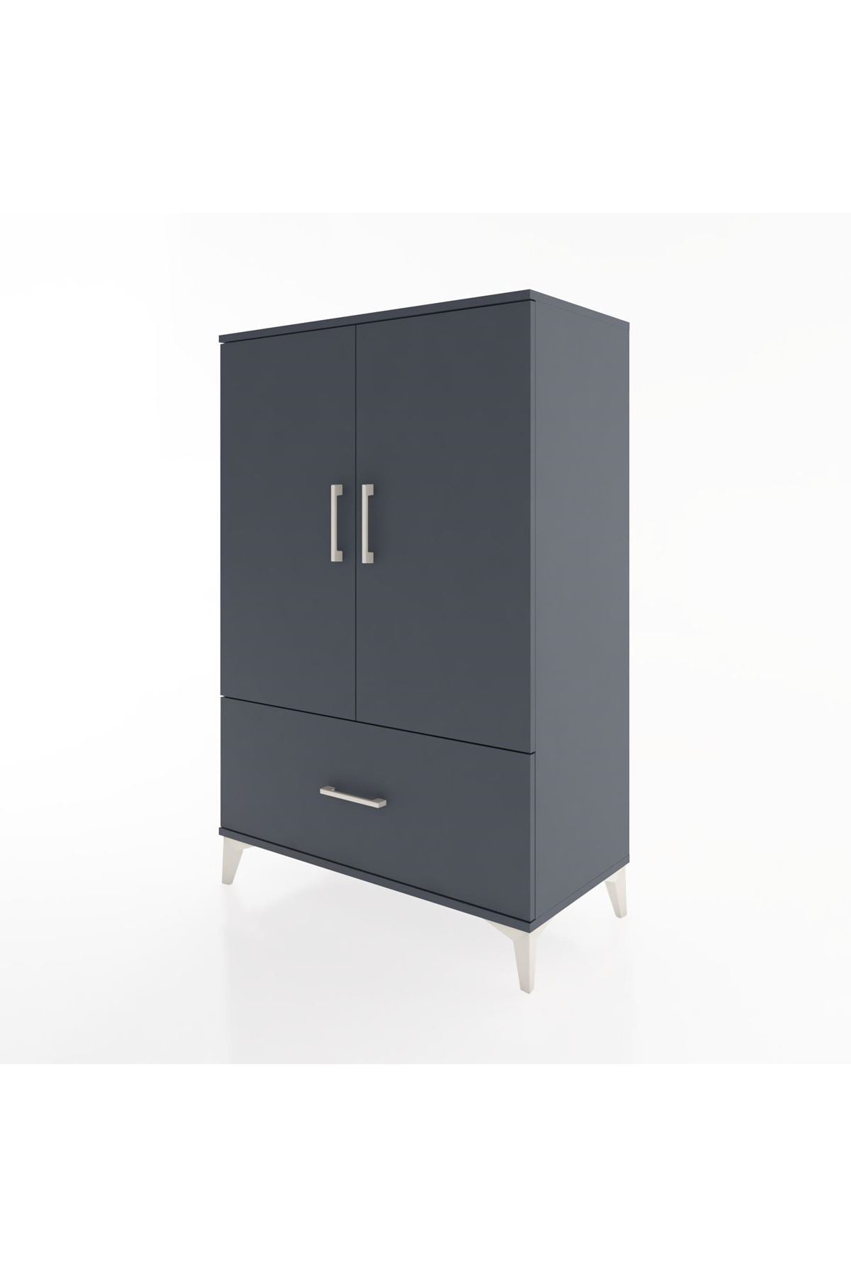 Hyperion Dolap 3 Raflı Tek Çekmeceli 2 Kapaklı 88x44x134 Antrasit-Antrasit