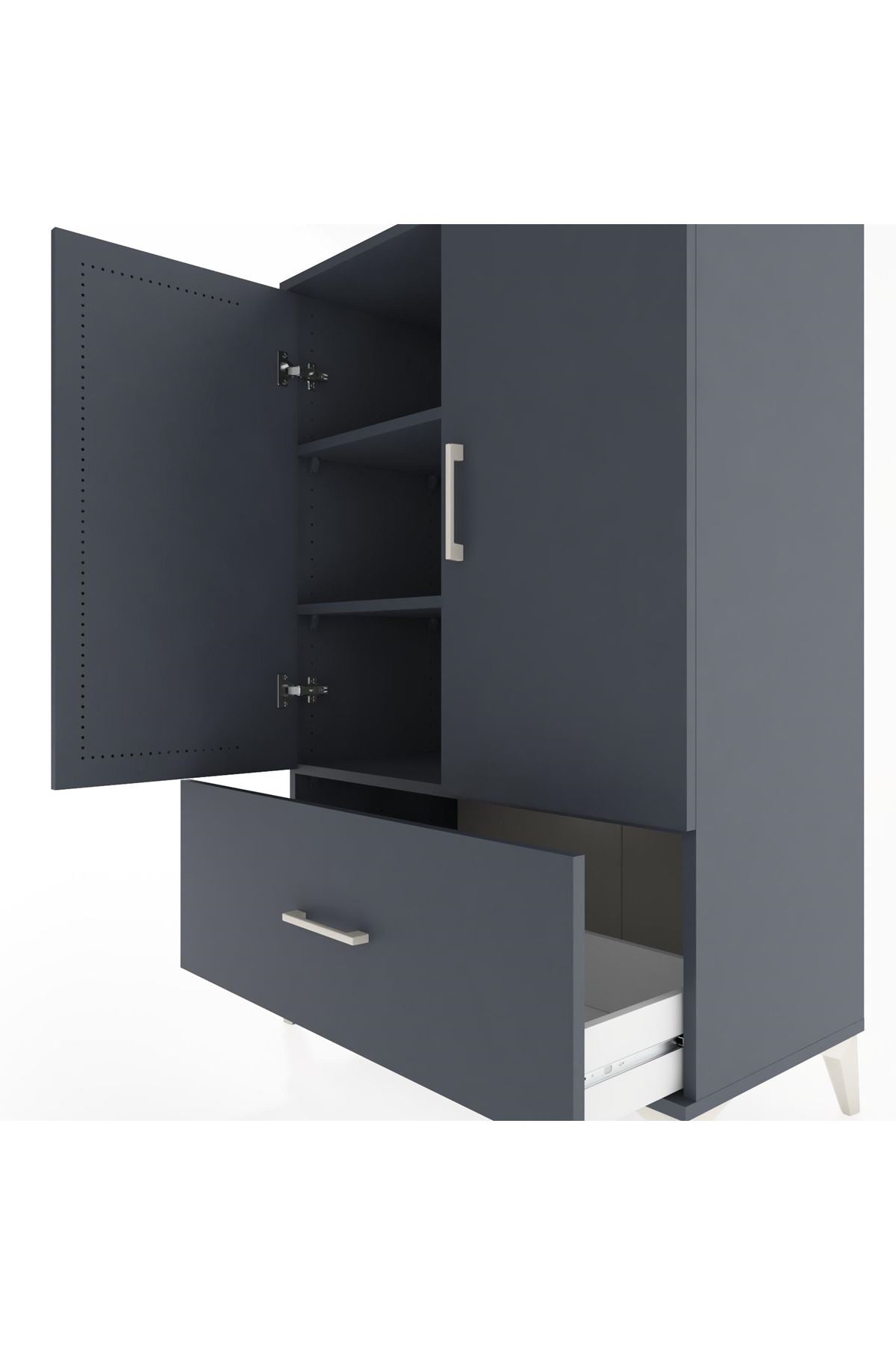 Hyperion Dolap 3 Raflı Tek Çekmeceli 2 Kapaklı 88x44x134 Antrasit-Antrasit