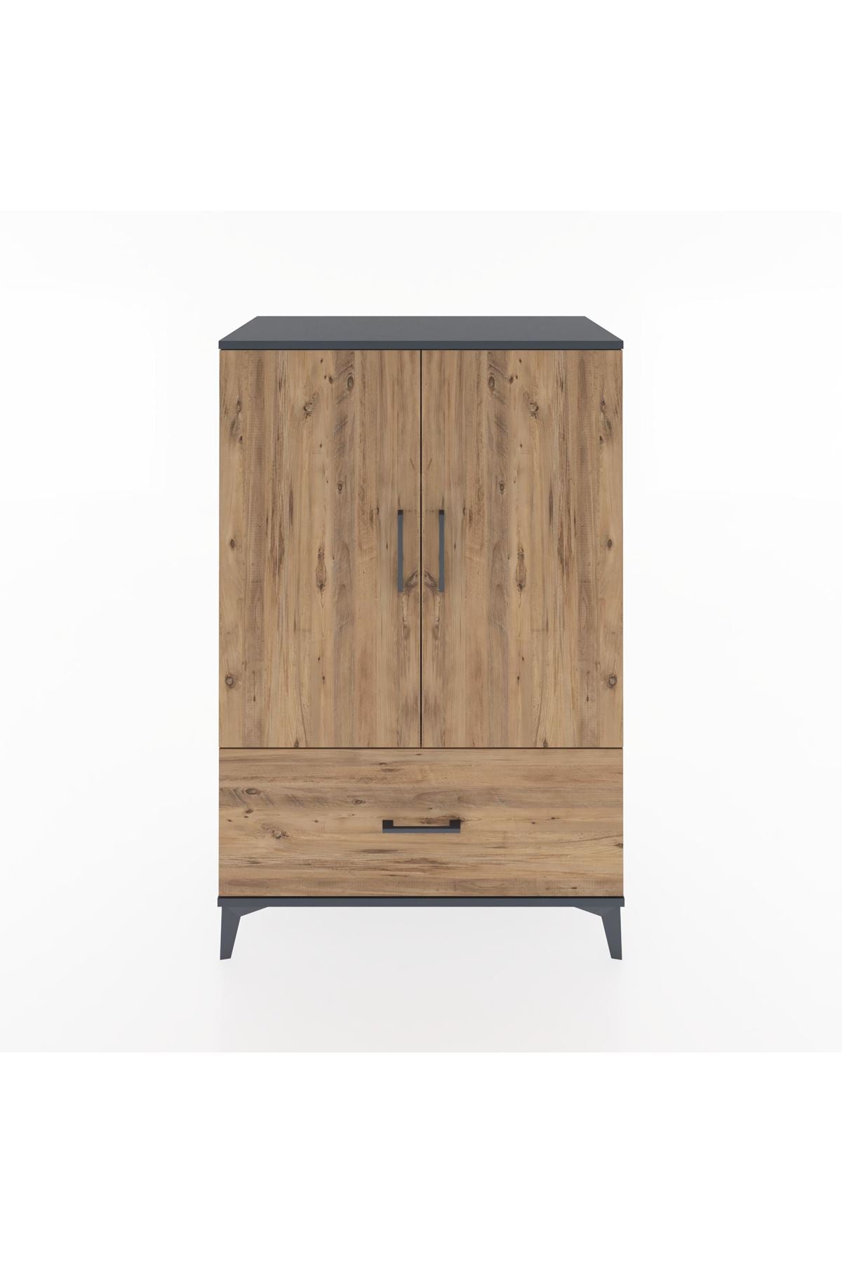 Hyperion Dolap 3 Raflı Tek Çekmeceli 2 Kapaklı 88x44x134 Antrasit-Çam