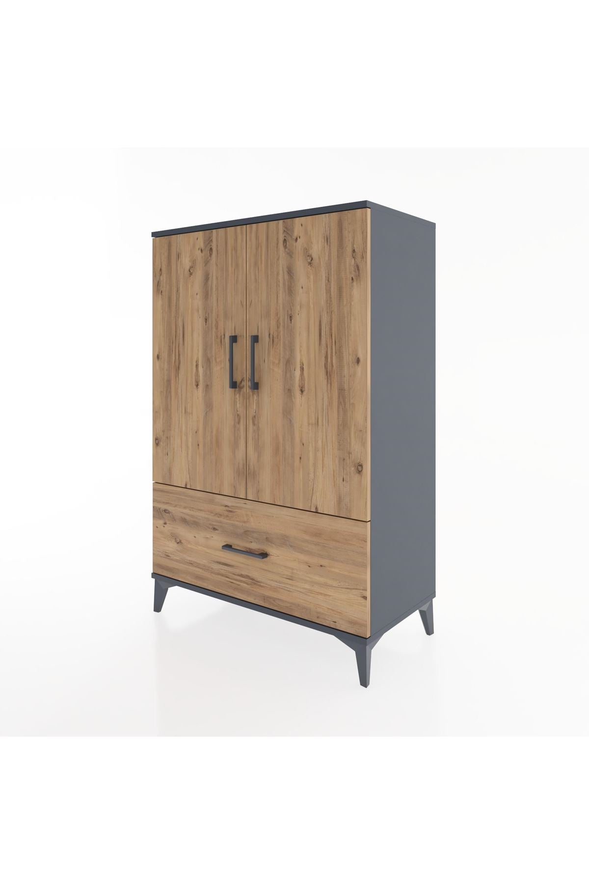 Hyperion Dolap 3 Raflı Tek Çekmeceli 2 Kapaklı 88x44x134 Antrasit-Çam