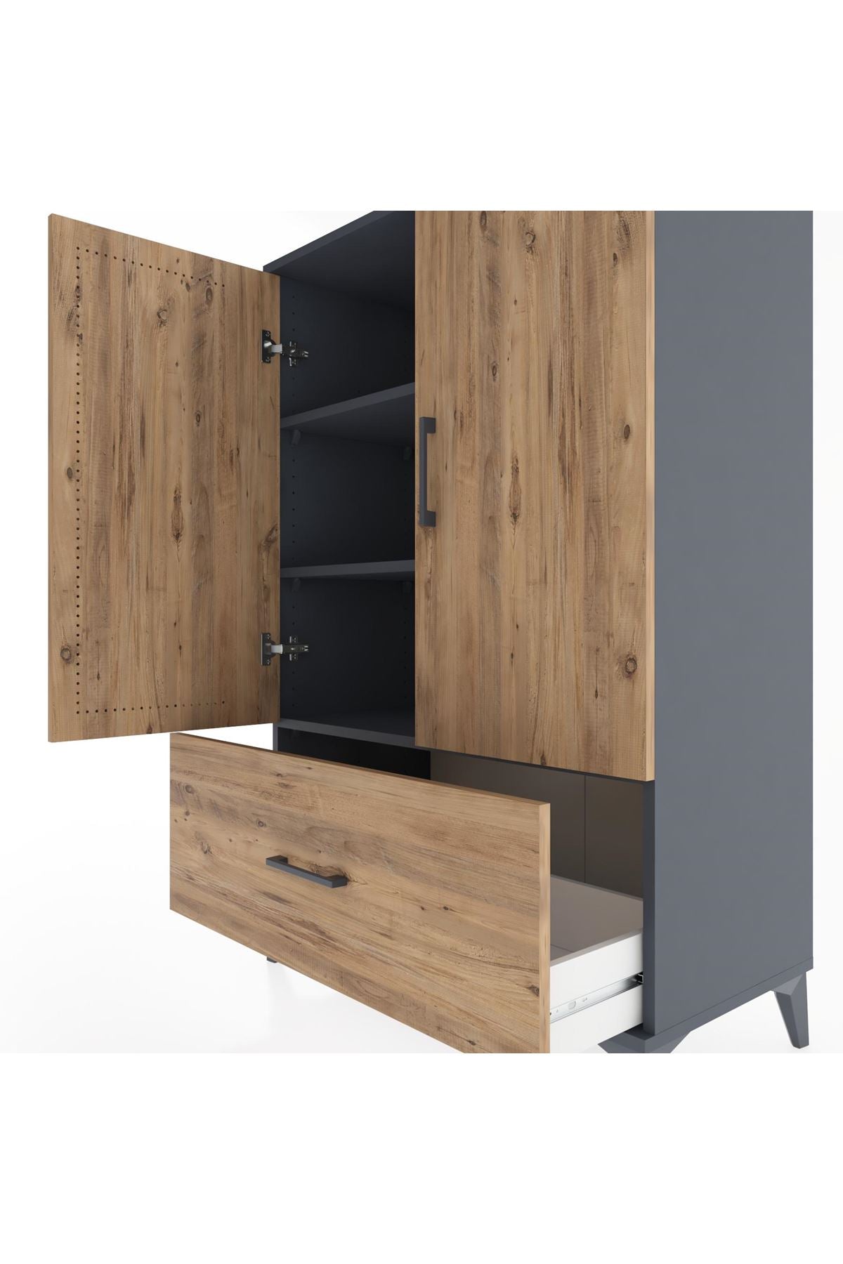 Hyperion Dolap 3 Raflı Tek Çekmeceli 2 Kapaklı 88x44x134 Antrasit-Çam