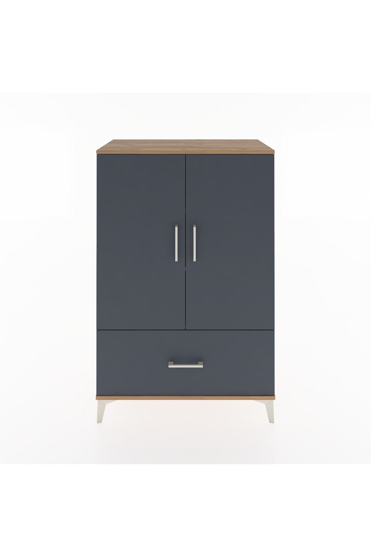 Hyperion Dolap 3 Raflı Tek Çekmeceli 2 Kapaklı 88x44x134 Çam-Antrasit