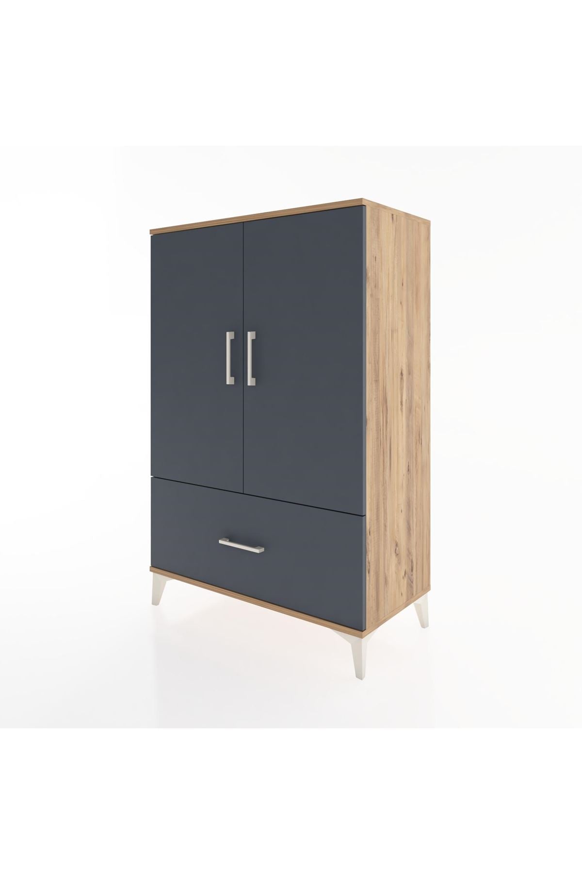 Hyperion Dolap 3 Raflı Tek Çekmeceli 2 Kapaklı 88x44x134 Çam-Antrasit