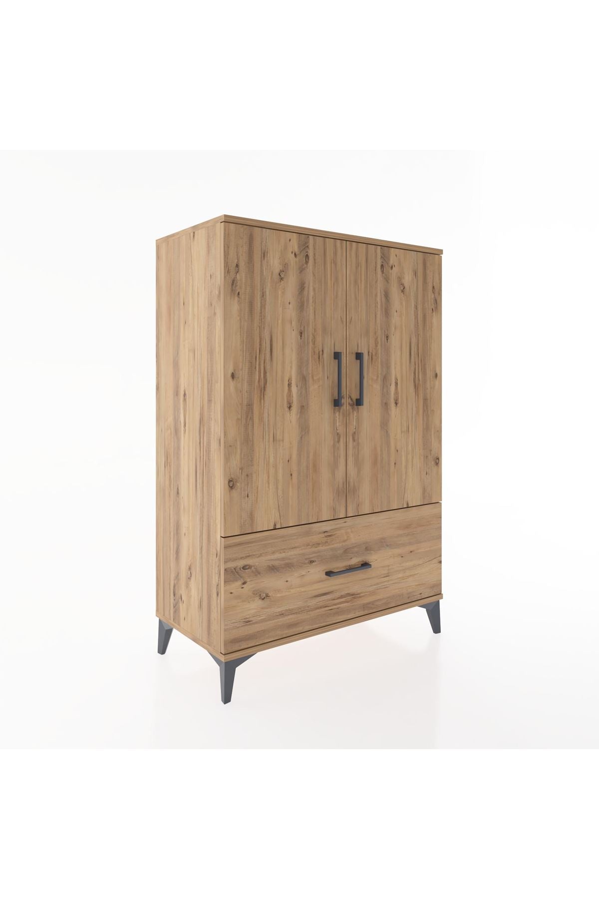 Hyperion Dolap 3 Raflı Tek Çekmeceli 2 Kapaklı 88x44x134 Çam-Çam