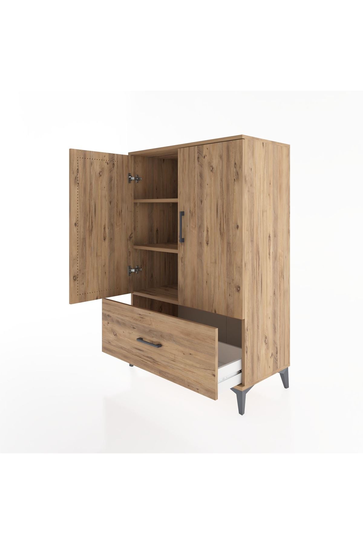 Hyperion Dolap 3 Raflı Tek Çekmeceli 2 Kapaklı 88x44x134 Çam-Çam