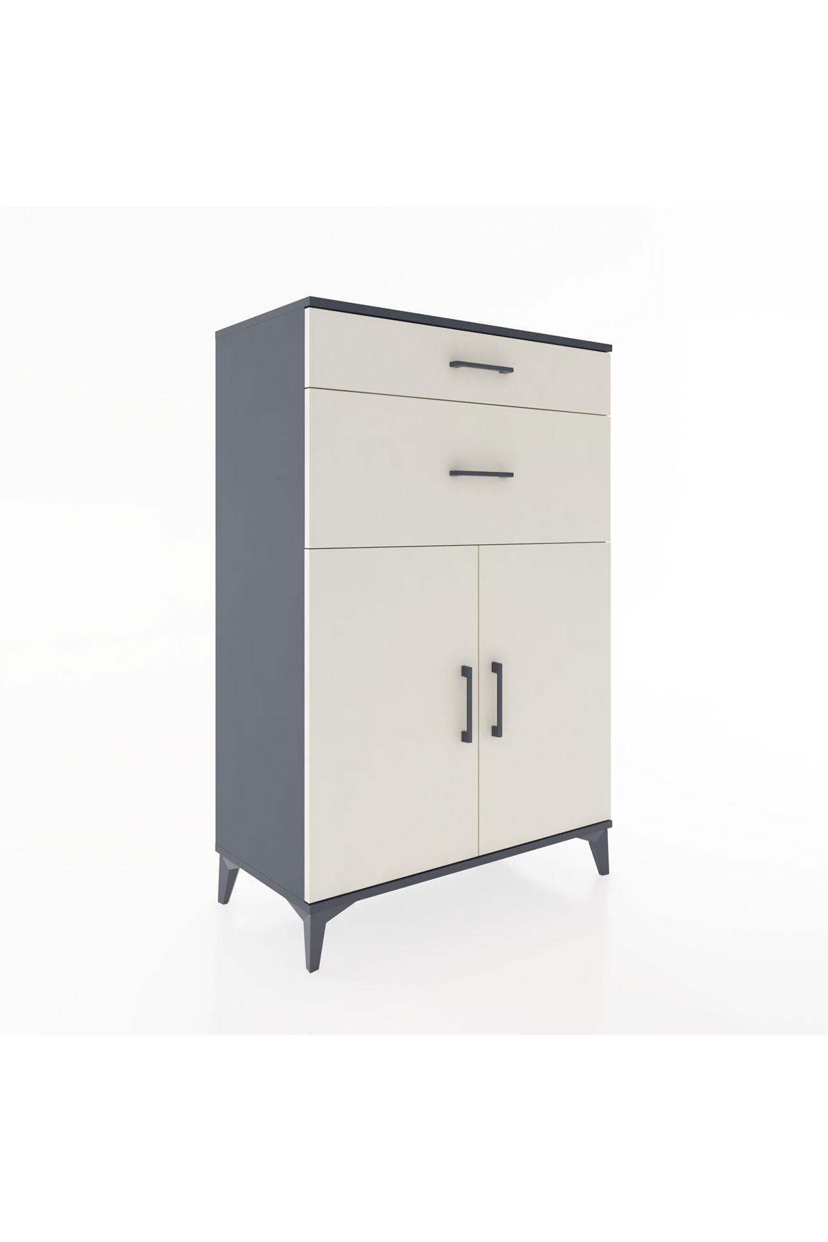 Hyperion Dolap 2 Raflı 2 Çekmeceli 2 Kapaklı 88x44x134 Antrasit-Aytaşı