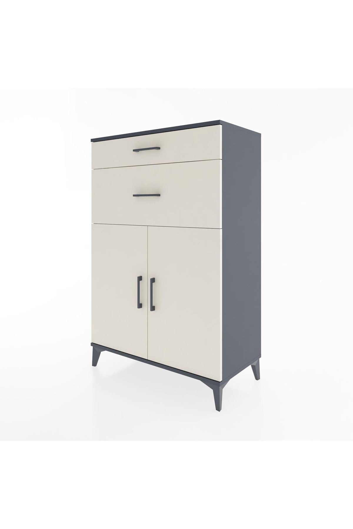 Hyperion Dolap 2 Raflı 2 Çekmeceli 2 Kapaklı 88x44x134 Antrasit-Aytaşı