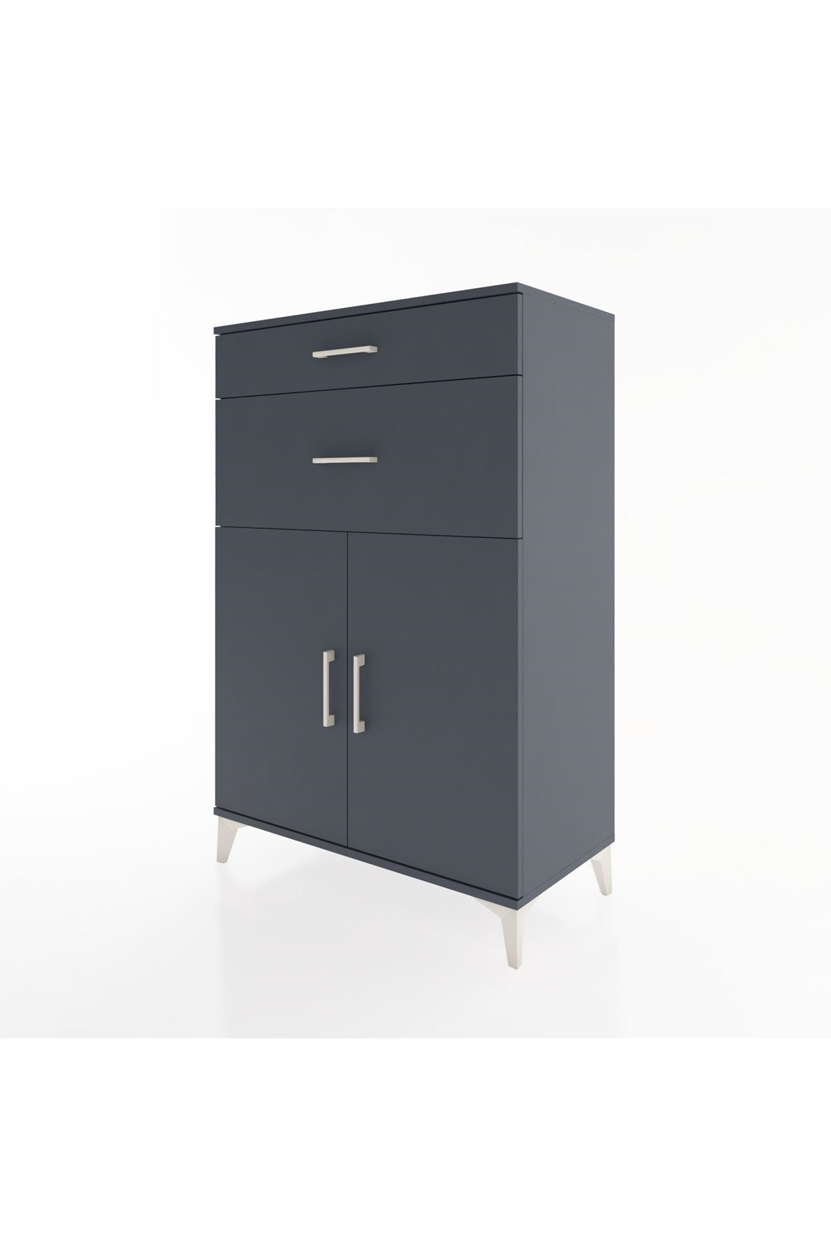 Hyperion Dolap 2 Raflı 2 Çekmeceli 2 Kapaklı 88x44x134 Antrasit-Antrasit