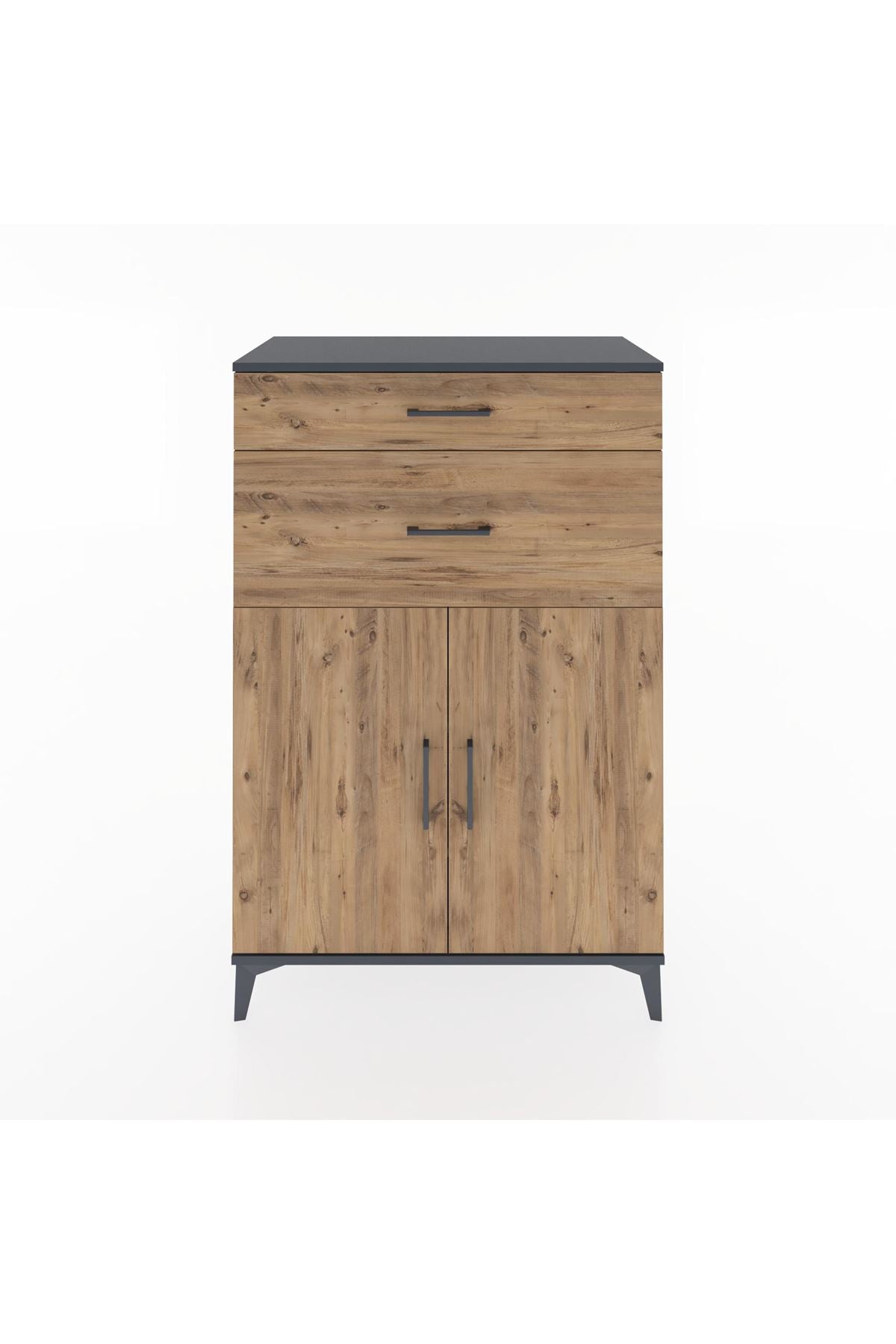 Hyperion Dolap 2 Raflı 2 Çekmeceli 2 Kapaklı 88x44x134 Antrasit-Çam