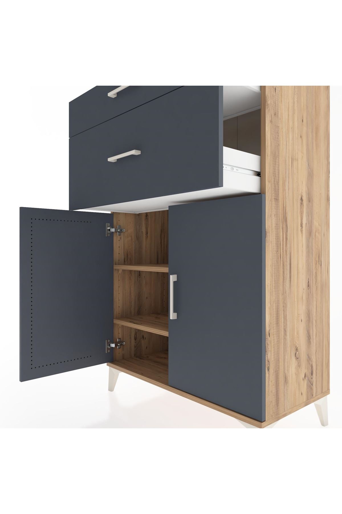 Hyperion Dolap 2 Raflı 2 Çekmeceli 2 Kapaklı 88x44x134 Çam-Antrasit