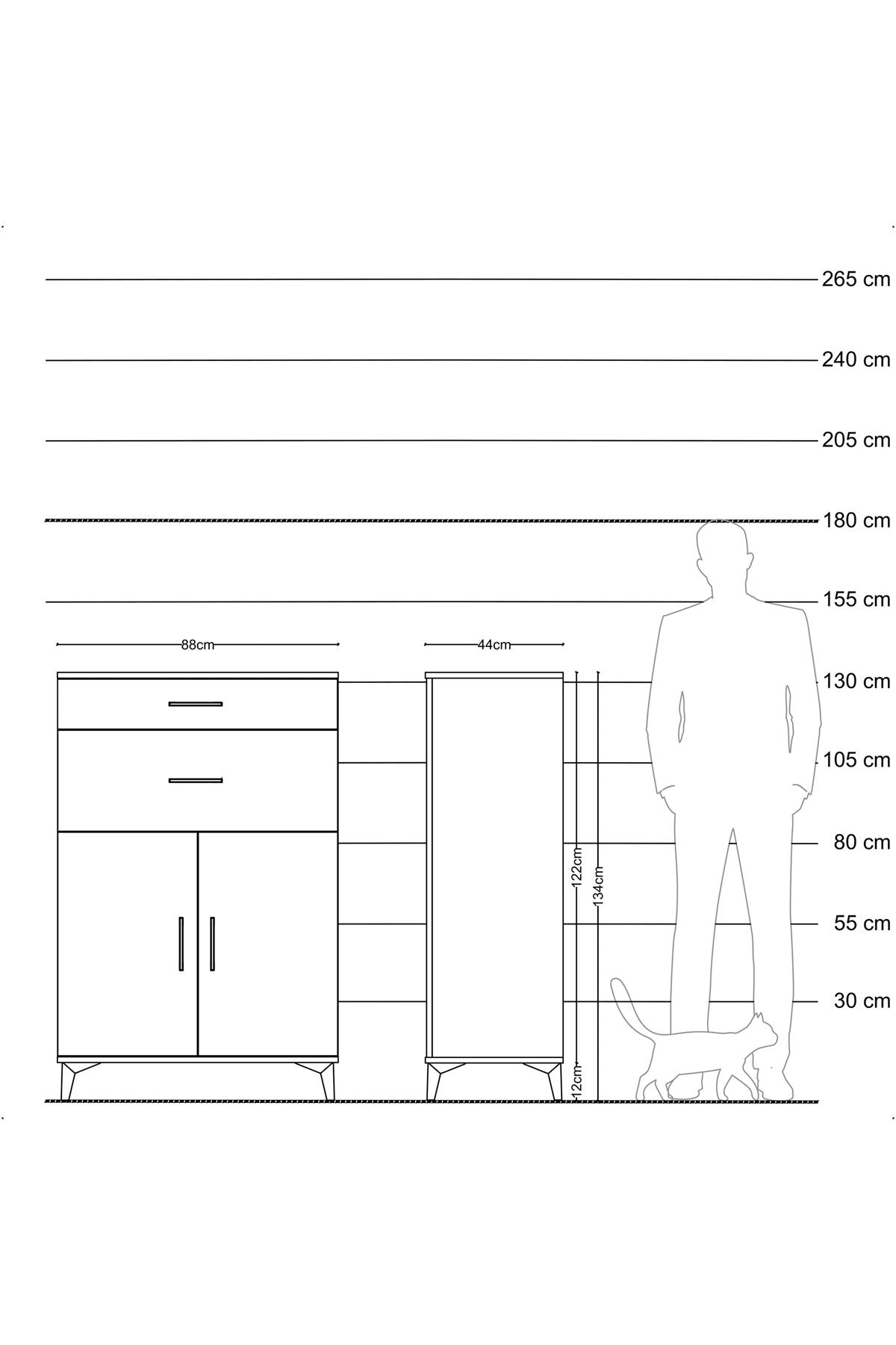 Hyperion Dolap 2 Raflı 2 Çekmeceli 2 Kapaklı 88x44x134 Çam-Antrasit