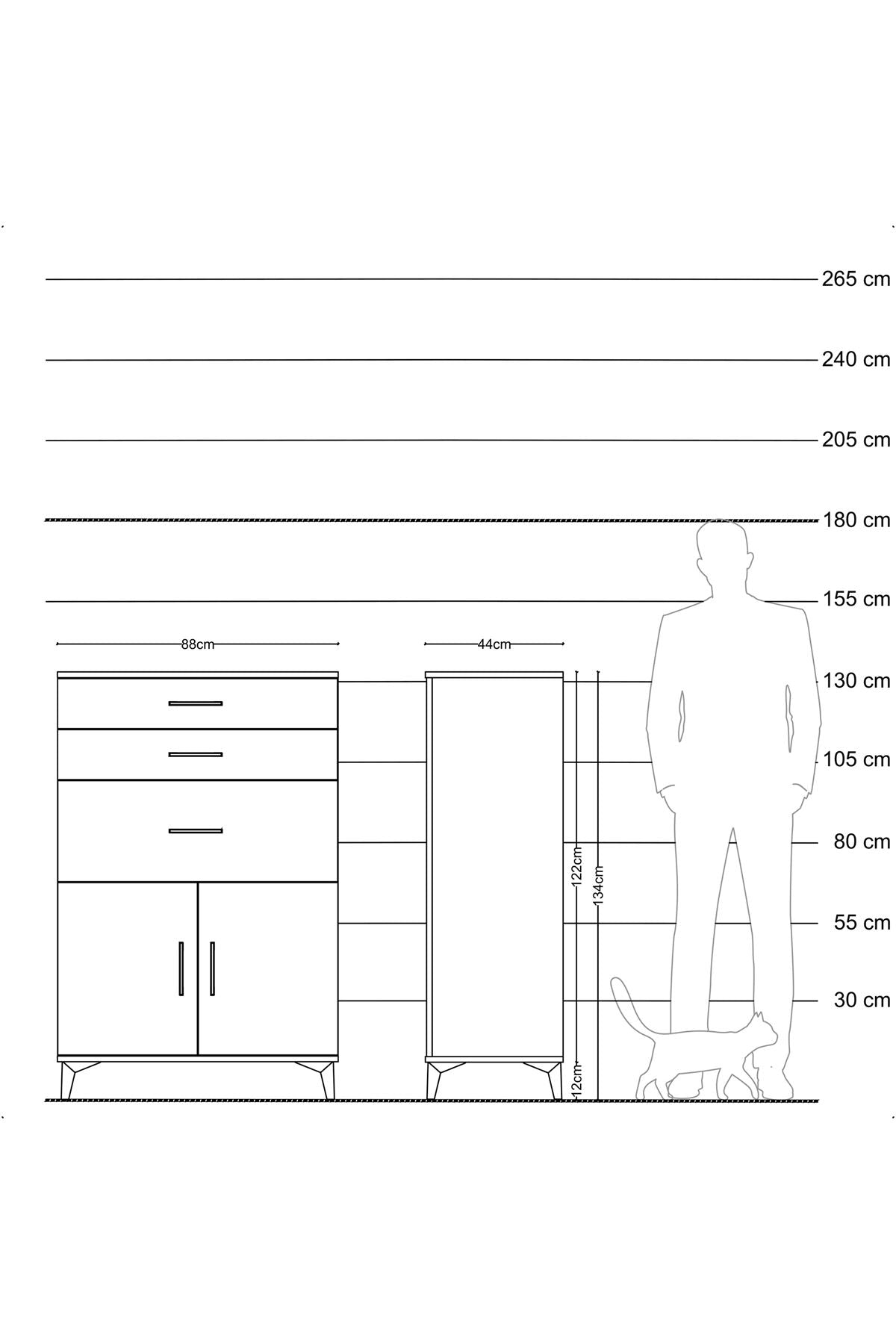 Hyperion Dolap Tek Raflı 3 Çekmeceli 2 Kapaklı 88x44x134 - S51M003V2B