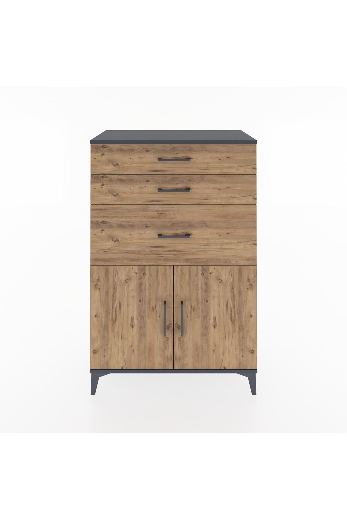 Hyperion Dolap Tek Raflı 3 Çekmeceli 2 Kapaklı 88x44x134 Antrasit-Çam