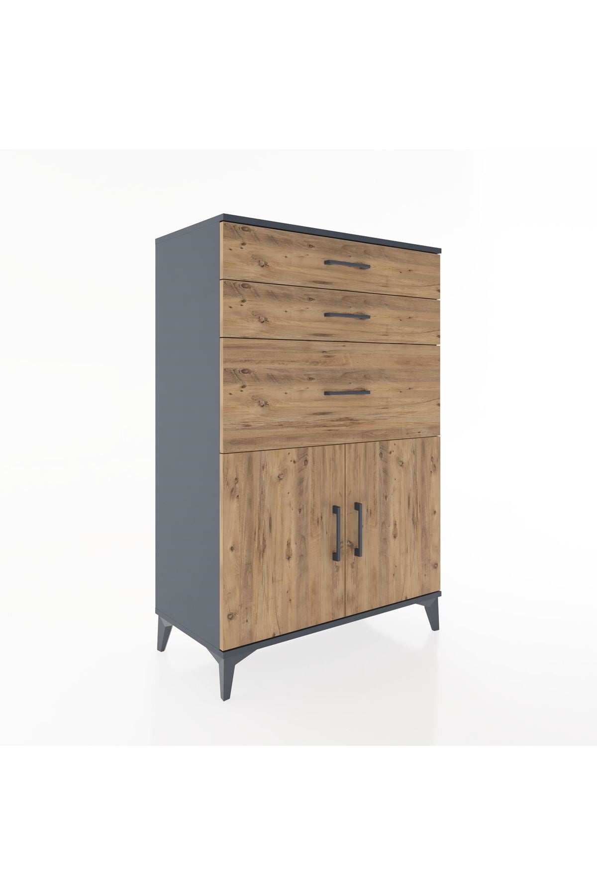 Hyperion Dolap Tek Raflı 3 Çekmeceli 2 Kapaklı 88x44x134 Antrasit-Çam