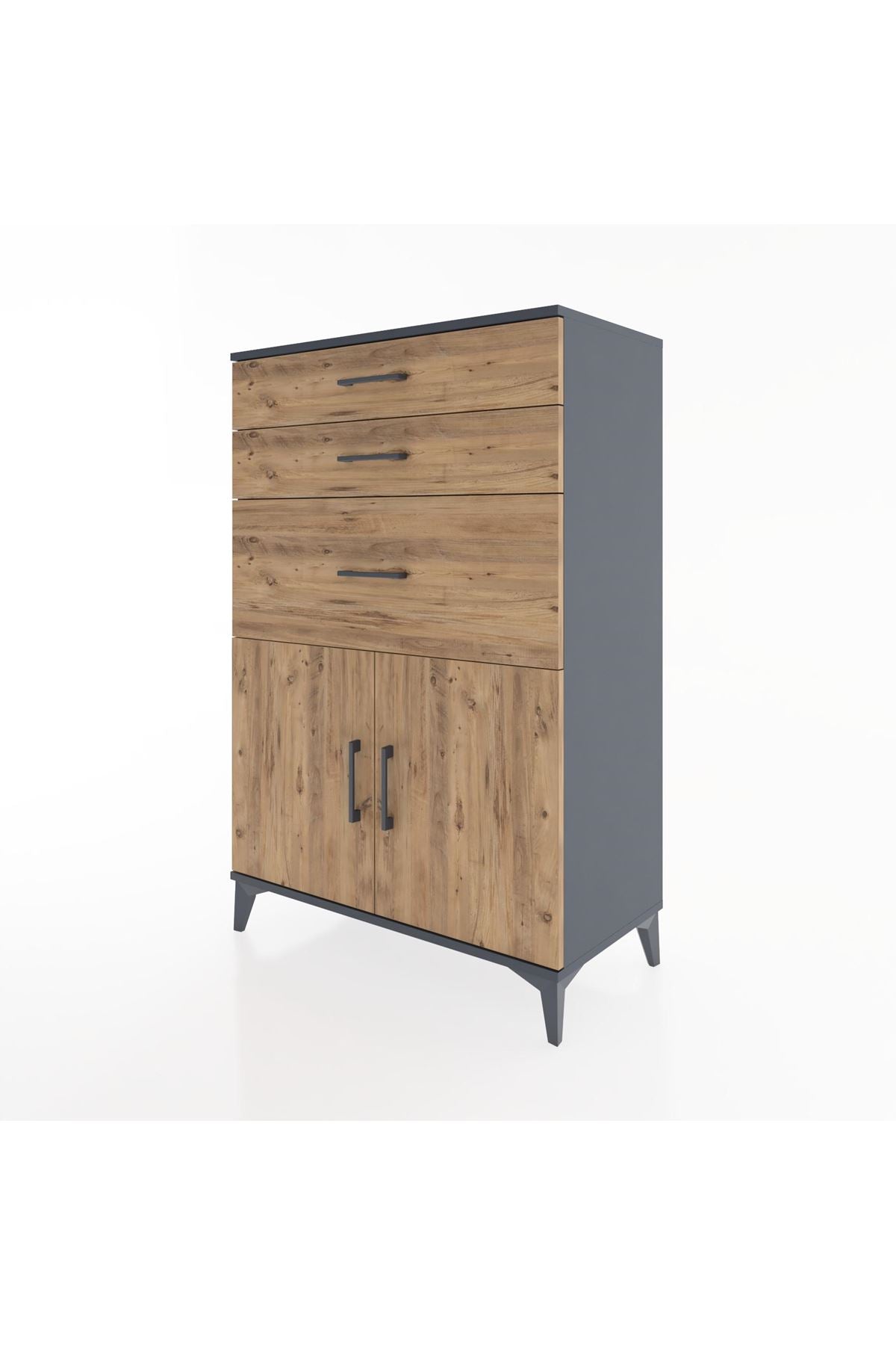 Hyperion Dolap Tek Raflı 3 Çekmeceli 2 Kapaklı 88x44x134 Antrasit-Çam