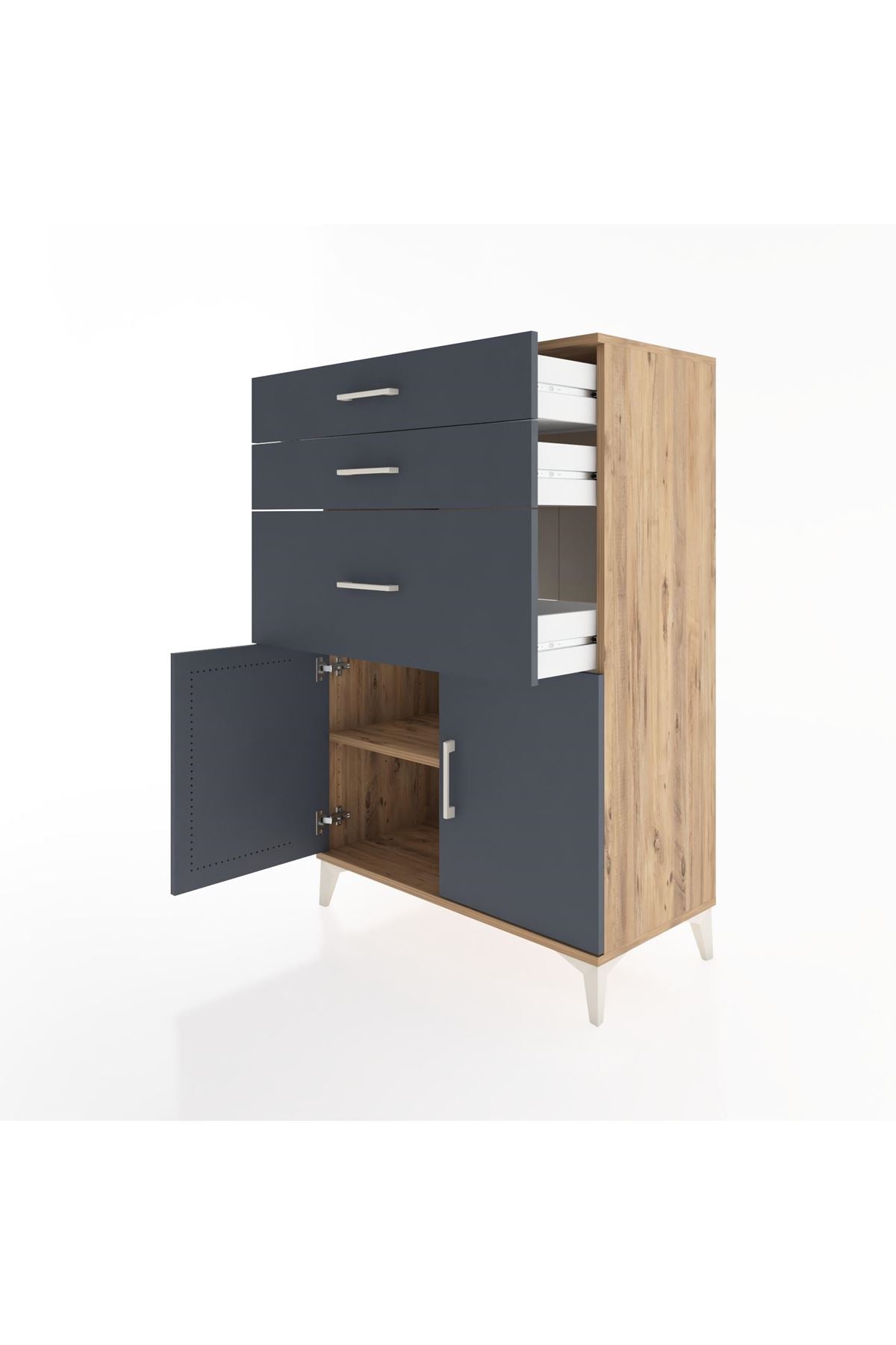 Hyperion Dolap Tek Raflı 3 Çekmeceli 2 Kapaklı 88x44x134 - S51M003V8B