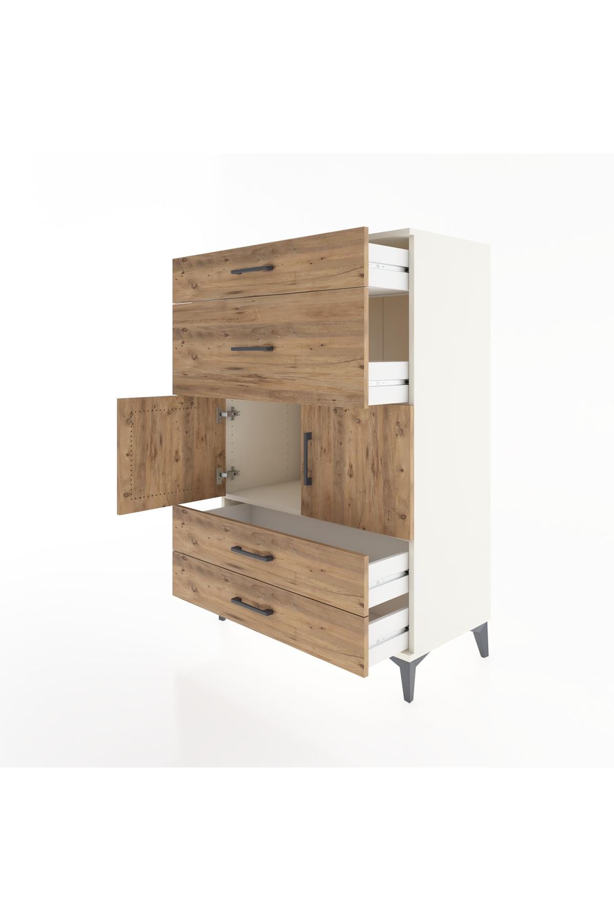 Hyperion Dolap Tek Raflı 4 Çekmeceli 2 Kapaklı 88x44x134 - S51M005V3B