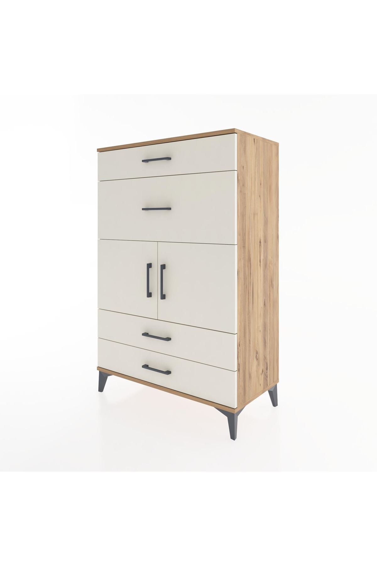 Hyperion Dolap Tek Raflı 4 Çekmeceli 2 Kapaklı 88x44x134 Çam-Aytaşı