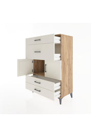 Hyperion Dolap Tek Raflı 4 Çekmeceli 2 Kapaklı 88x44x134 Çam-Aytaşı