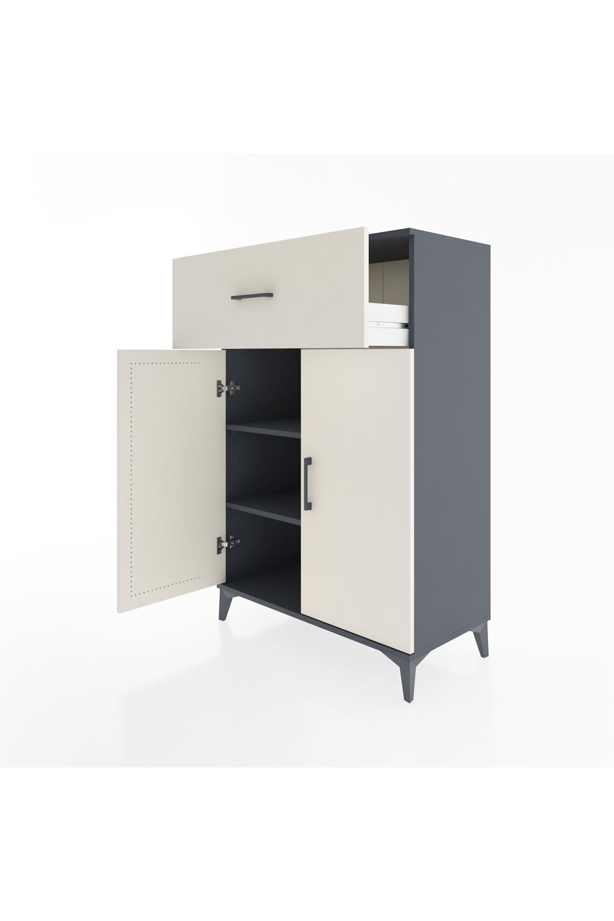 Hyperion Dolap 2 Raflı Tek Çekmeceli 2 Kapaklı 88x44x134 Antrasit-Aytaşı