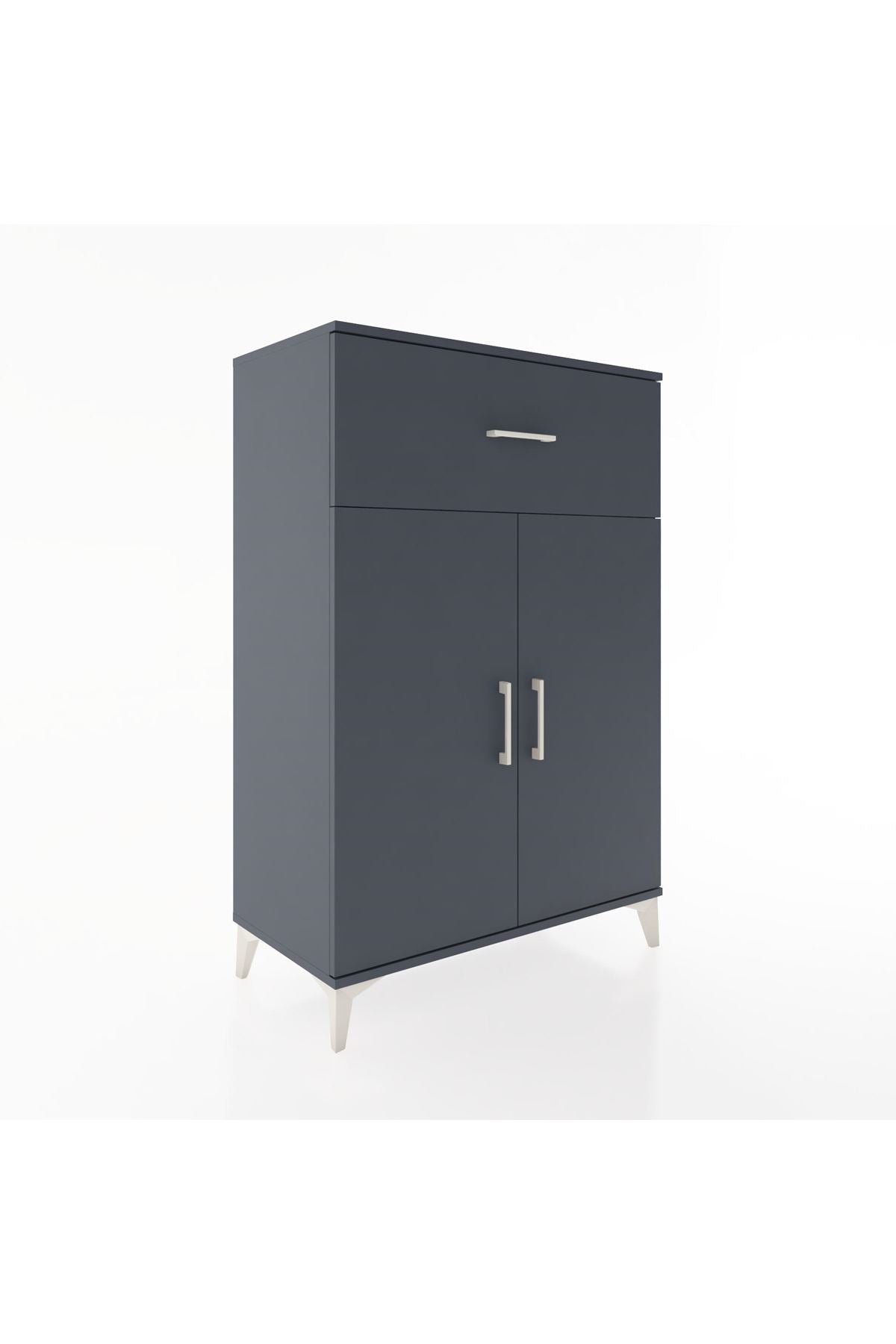 Hyperion Dolap 2 Raflı Tek Çekmeceli 2 Kapaklı 88x44x134 Antrasit-Antrasit