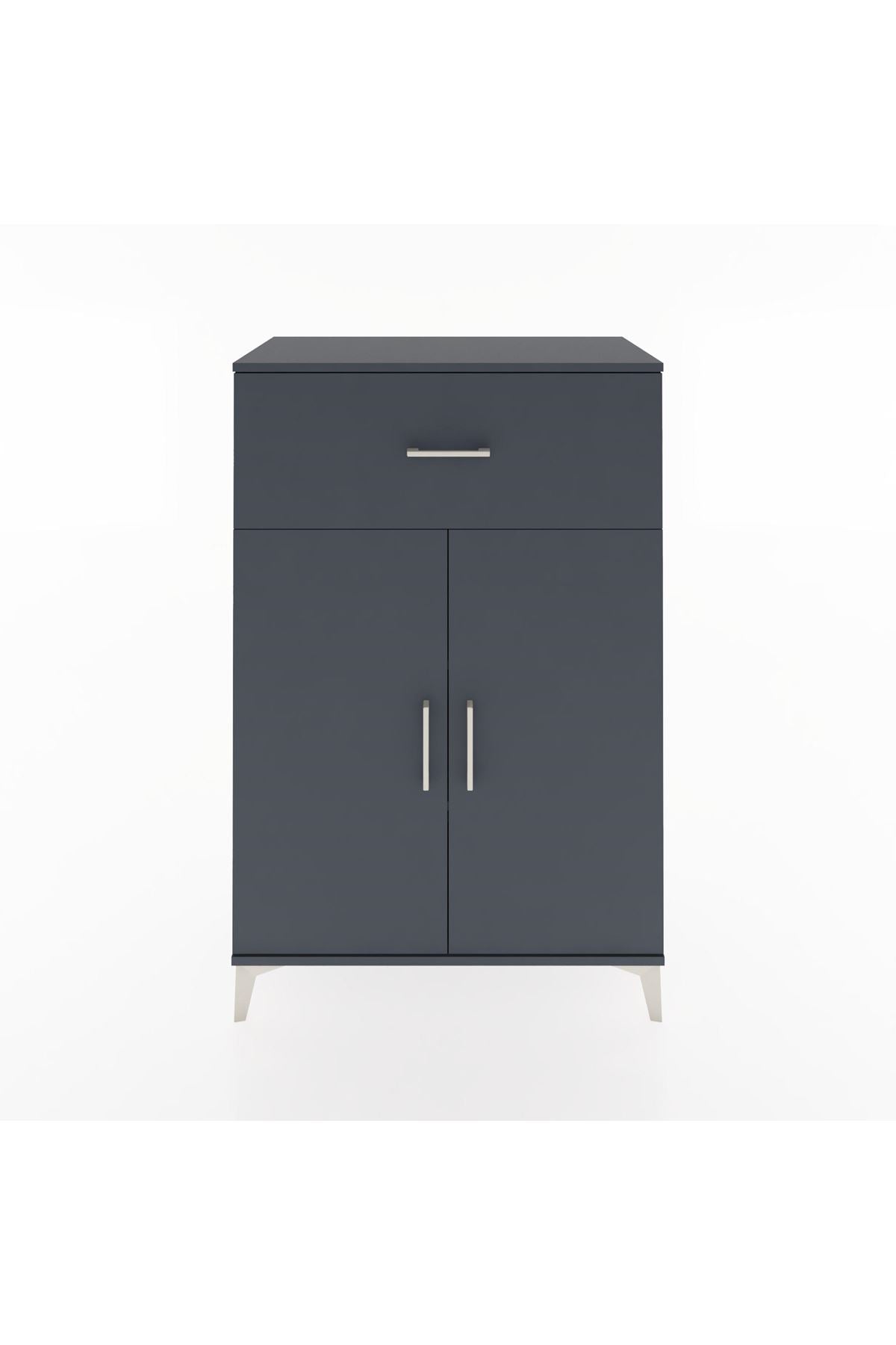 Hyperion Dolap 2 Raflı Tek Çekmeceli 2 Kapaklı 88x44x134 Antrasit-Antrasit