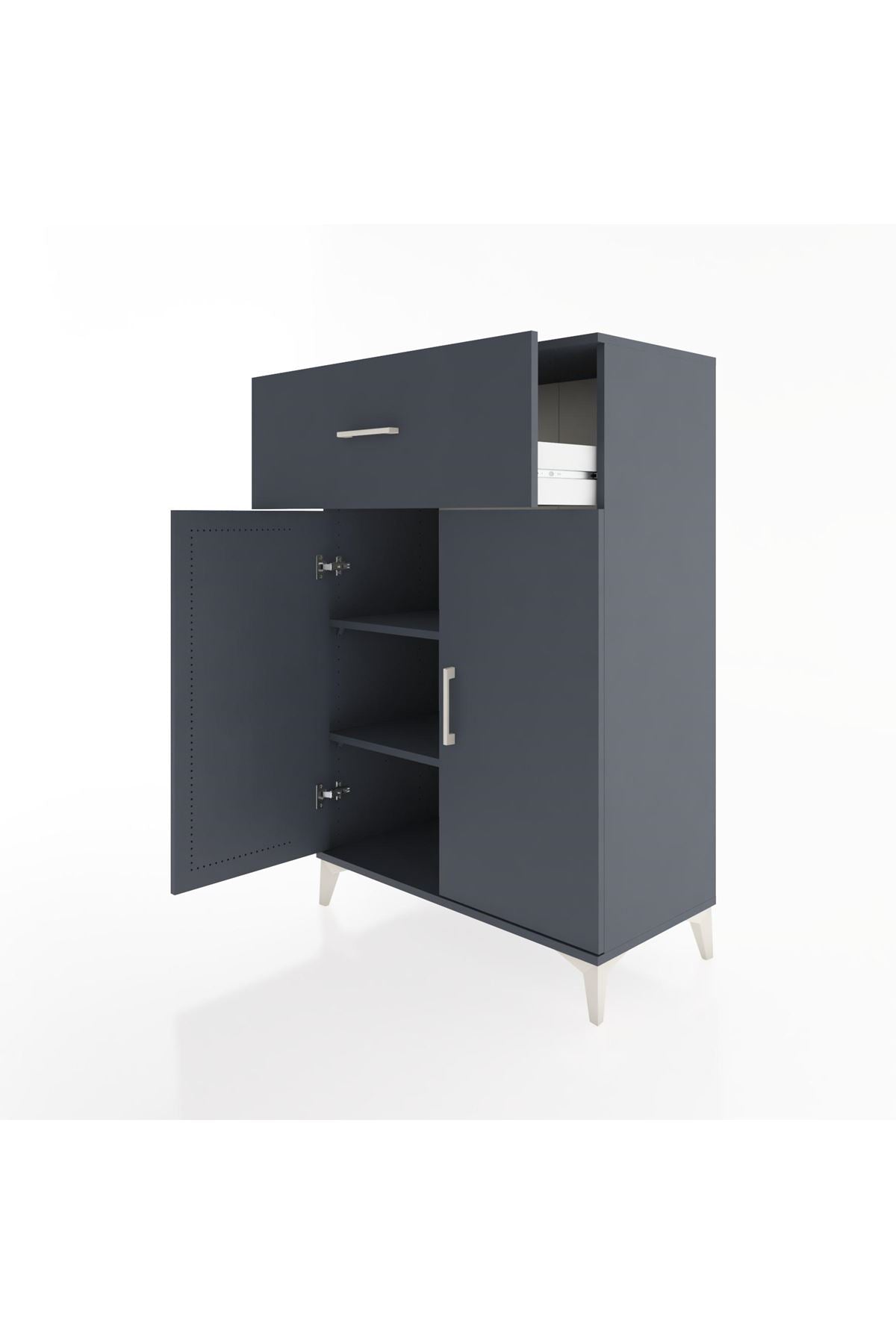 Hyperion Dolap 2 Raflı Tek Çekmeceli 2 Kapaklı 88x44x134 Antrasit-Antrasit