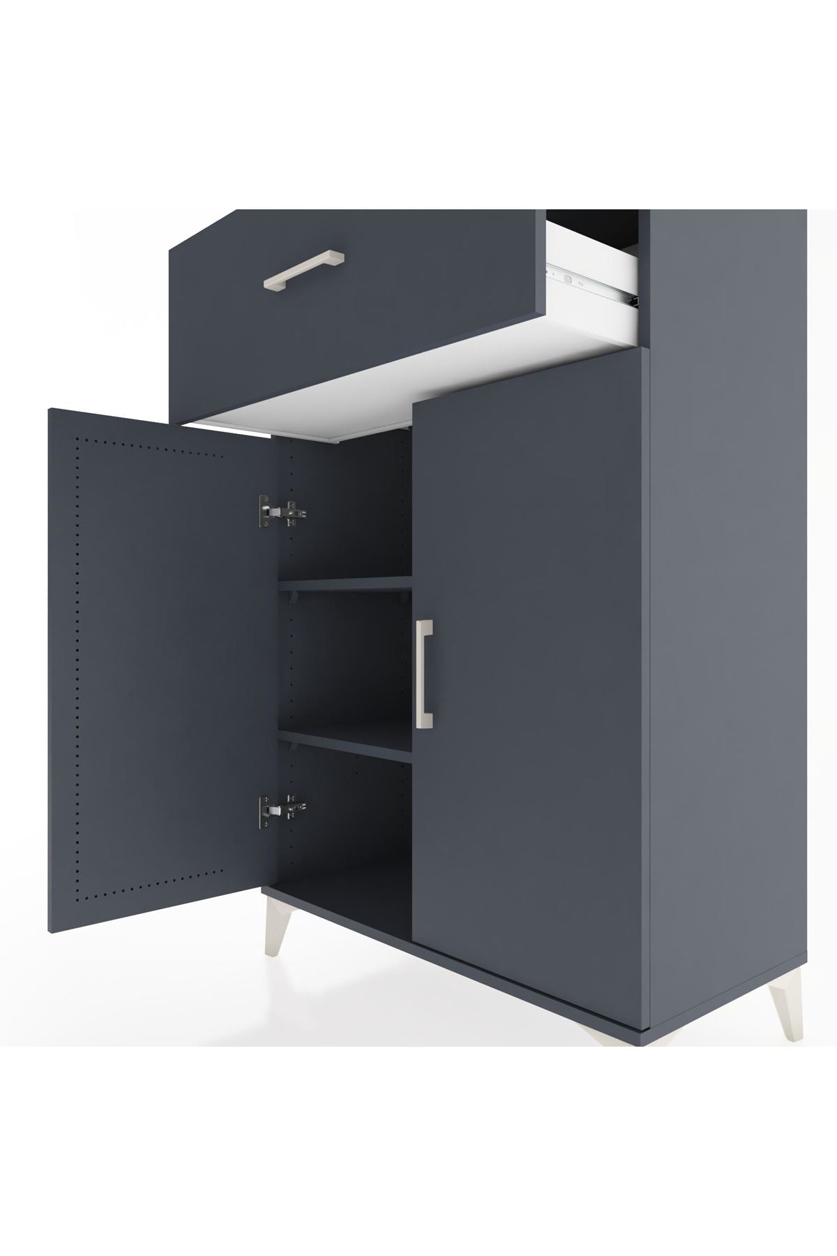 Hyperion Dolap 2 Raflı Tek Çekmeceli 2 Kapaklı 88x44x134 Antrasit-Antrasit