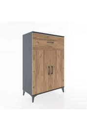 Hyperion Dolap 2 Raflı Tek Çekmeceli 2 Kapaklı 88x44x134 Antrasit-Çam
