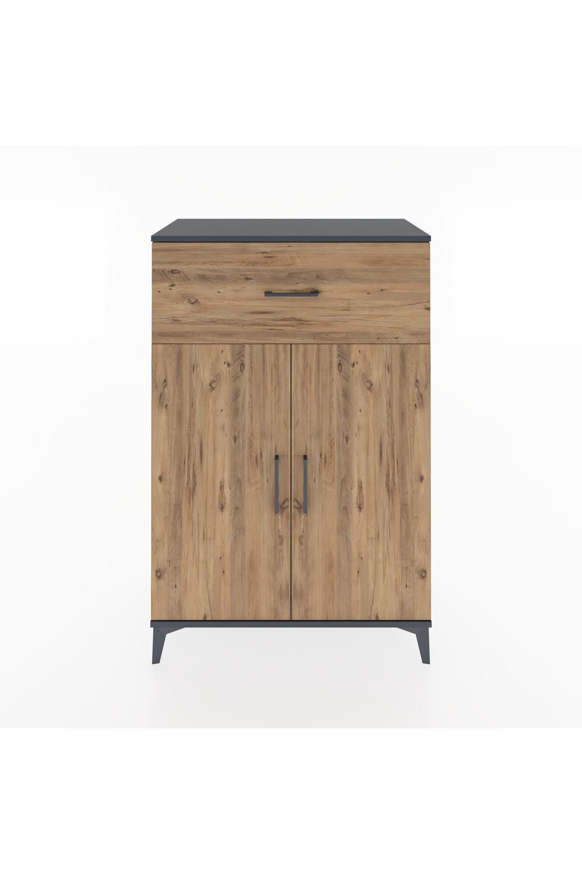 Hyperion Dolap 2 Raflı Tek Çekmeceli 2 Kapaklı 88x44x134 Antrasit-Çam