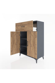 Hyperion Dolap 2 Raflı Tek Çekmeceli 2 Kapaklı 88x44x134 Antrasit-Çam